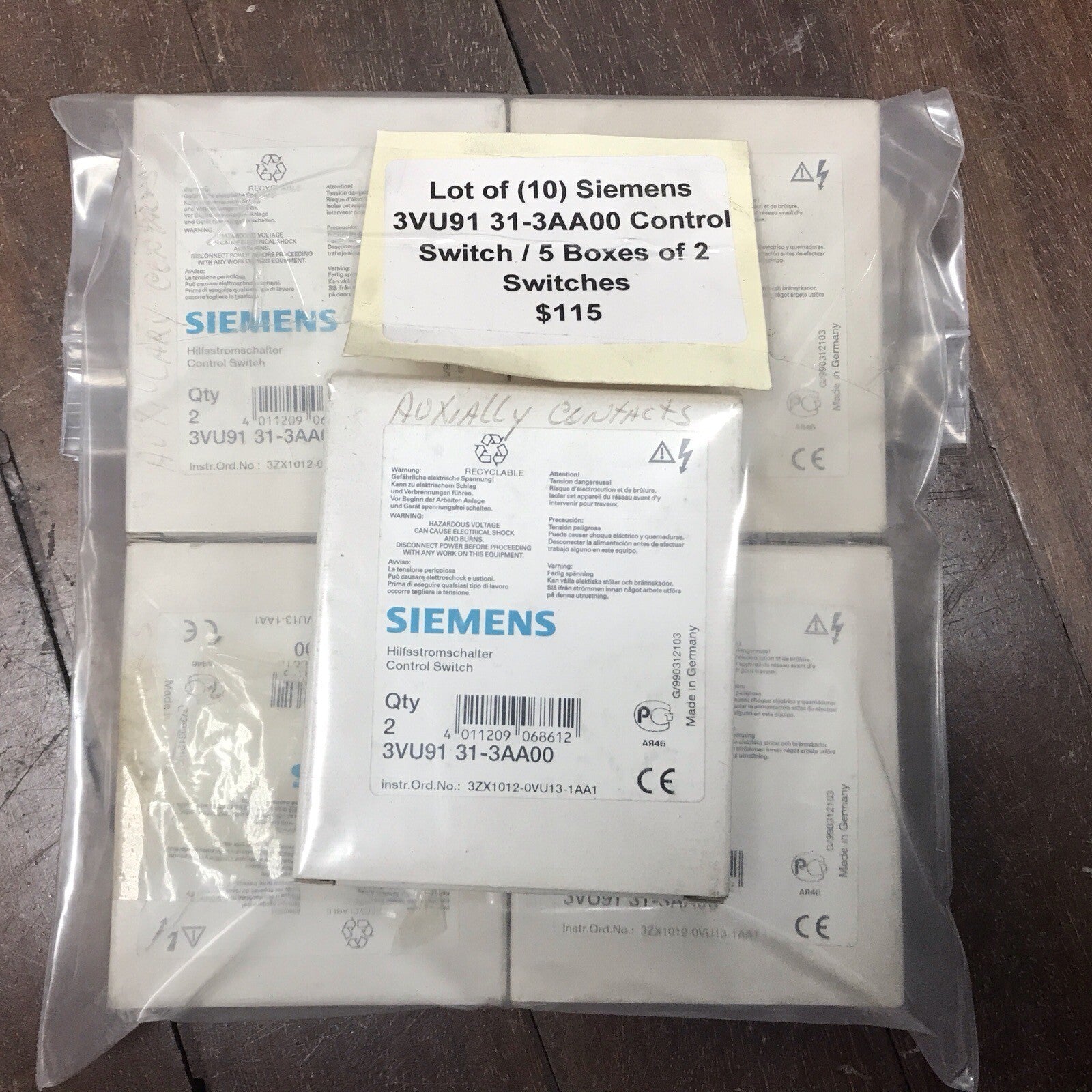 Lot Of 10 Siemens 3VU9131-3AA00 Side Mounting Auxiliary Contact Block 1NO 1NC