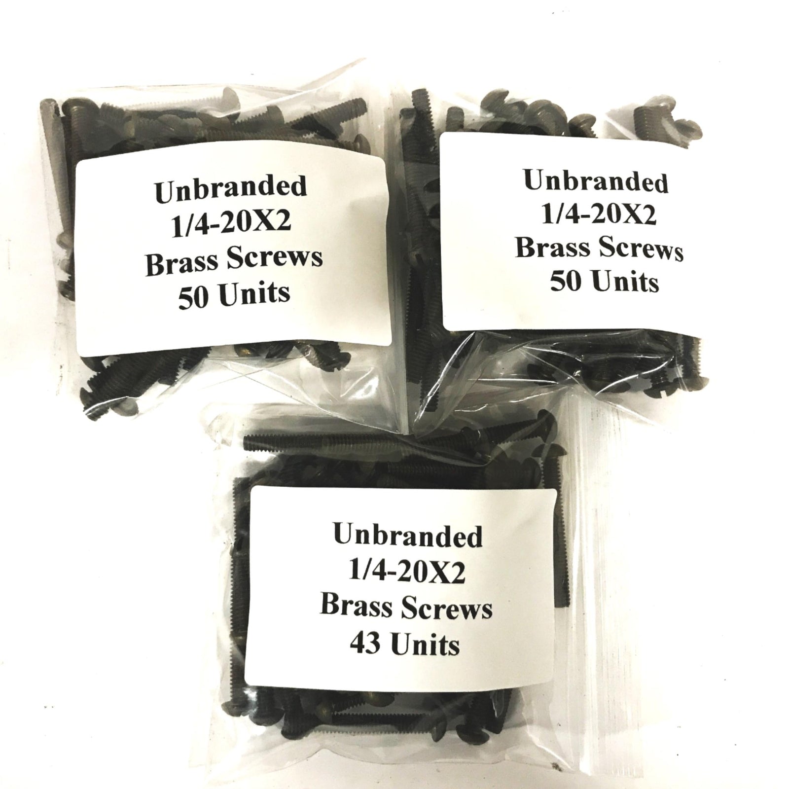 Unbranded 1/4-20 x 2 inch Brass Round Head Slotted Screw [Lot of 143] NOS
