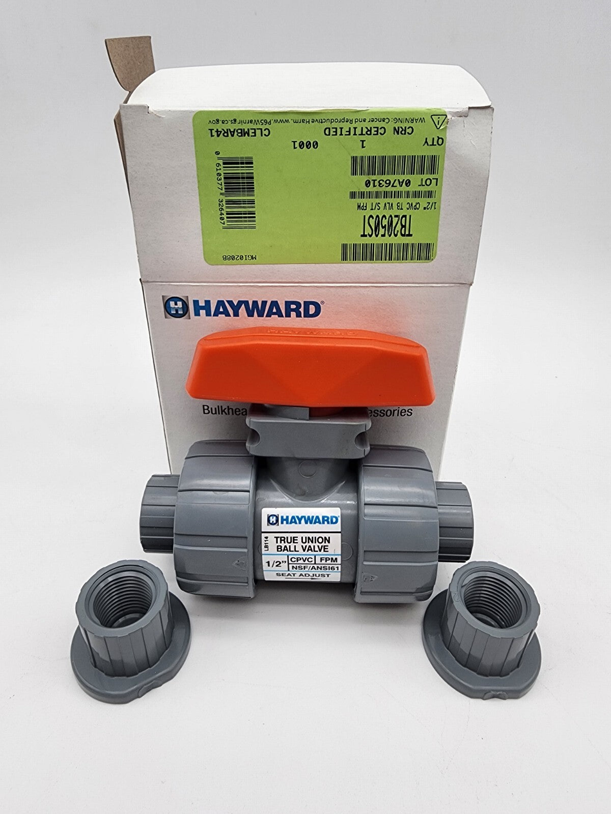 Hayward TB2050ST 1/2" CPVC Full-Port True Union Ball Valve with Viton Seal FPM
