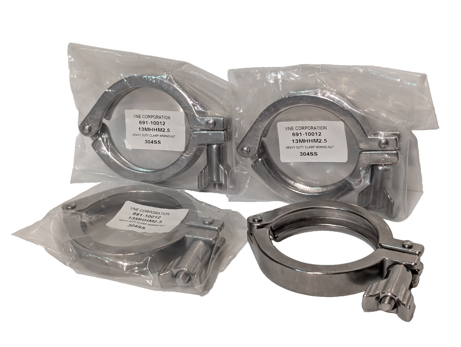 Lot of 4: VNE Corp. 13MHHM2.5 Heavy Duty Clamps w/Wing Nuts 691-10012, 304SS