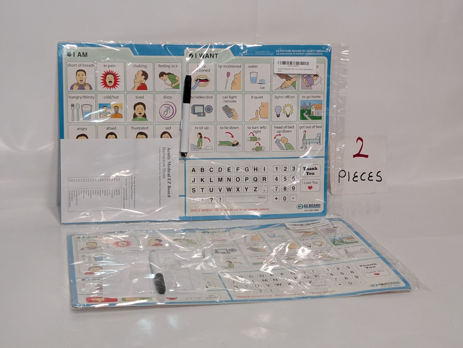 Pair of Vidatak EZ Board Patient Picture Communication Board with Marker