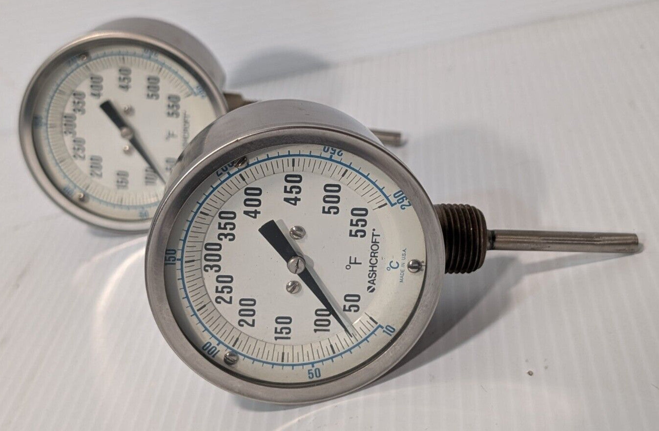 Lot of 2 Ashcroft 30EI60L02550/550F Bimetal Thermometers, 50/550F as pictured