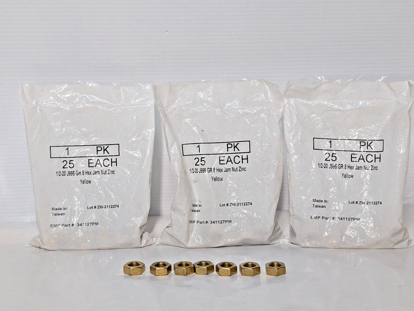 Lot of 82: 1/2-20 J995 Grade 8 Hex Jam Nut Zinc Yellow, EMP 341127PM