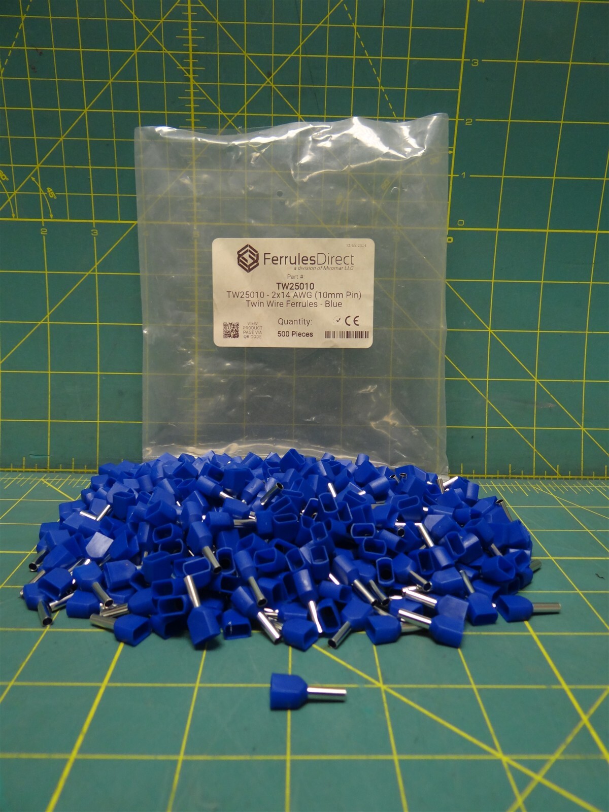 (Qty: 500) Ferrules Direct Twin Wire Ferrules TW25010 2x14AWG Tin-Plated Copper