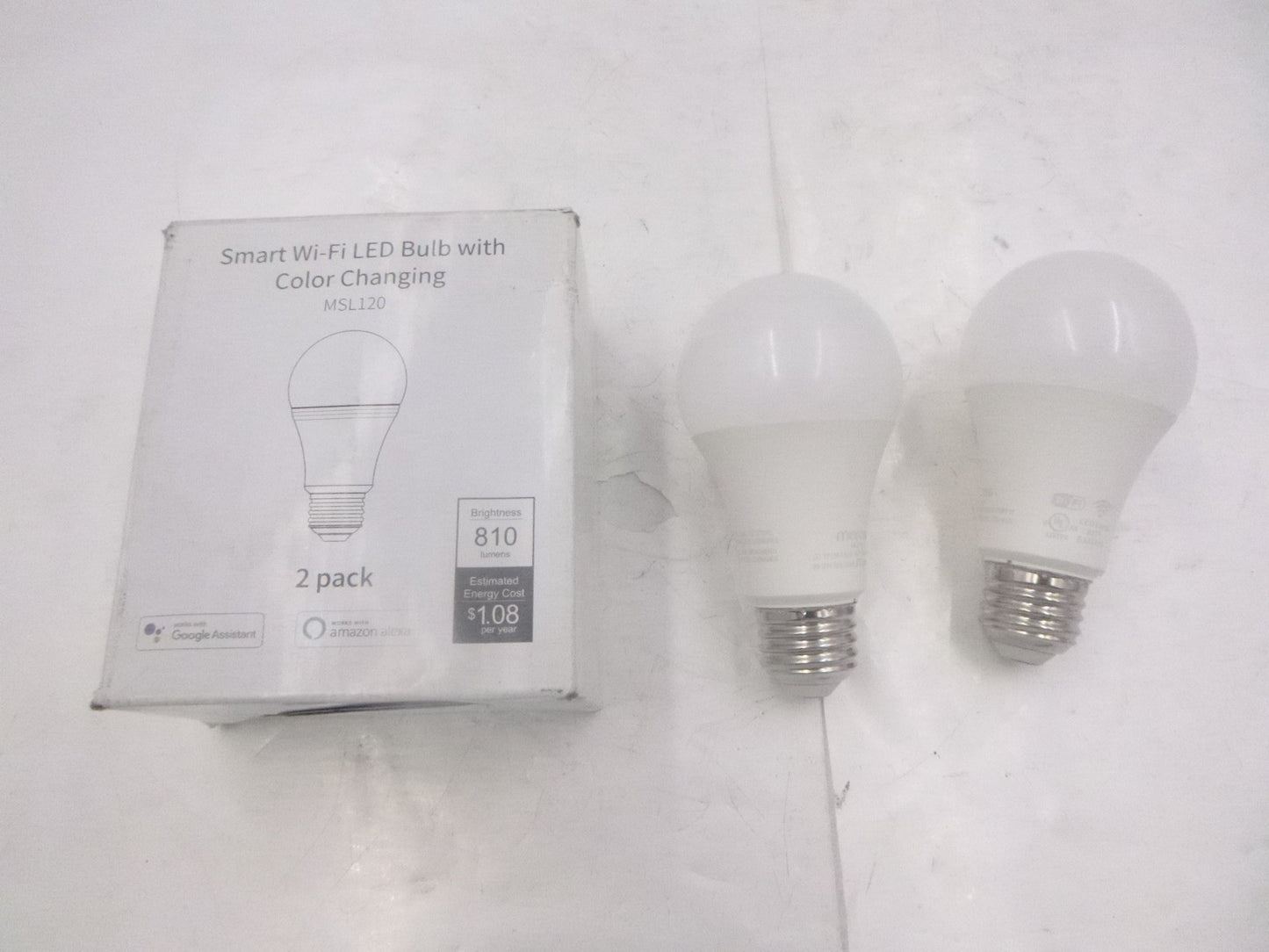 2 Pack Meross Smart Wi-fi LED Light Bulb 810Lm 90-125V 50/60Hz w/ Color Changing