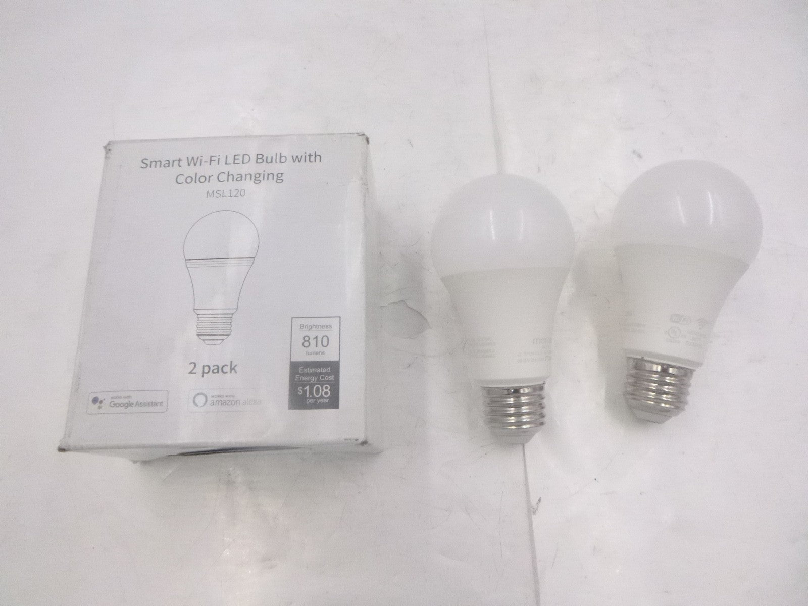 2 Pack Meross Smart Wi-fi LED Light Bulb 810Lm 90-125V 50/60Hz w/ Color Changing