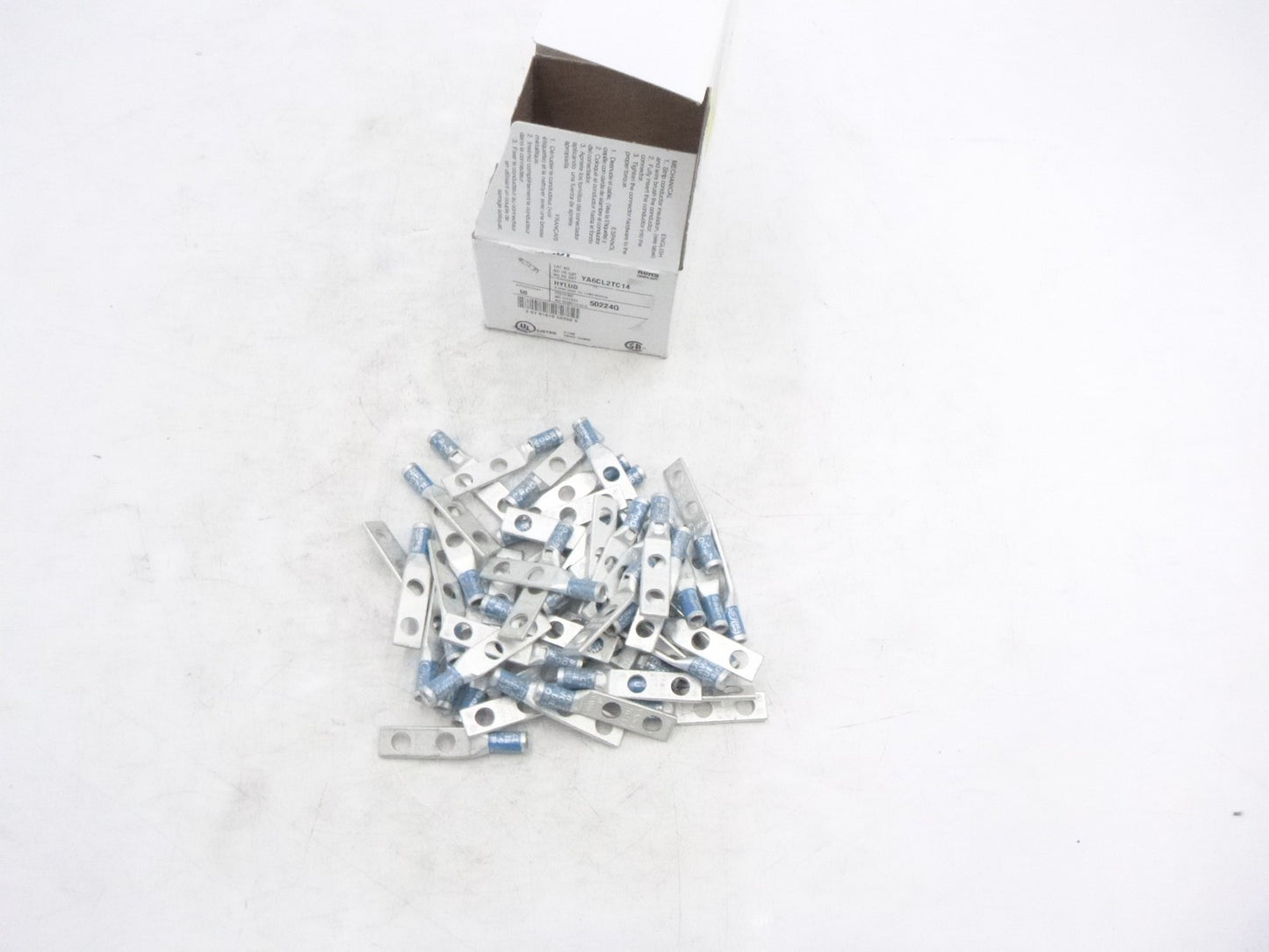 50 Pack Burndy YA6CL-2TC14 6AWG Copper 2 Hole Lug 1/4" Stud 5/8" Spacing 6AWG