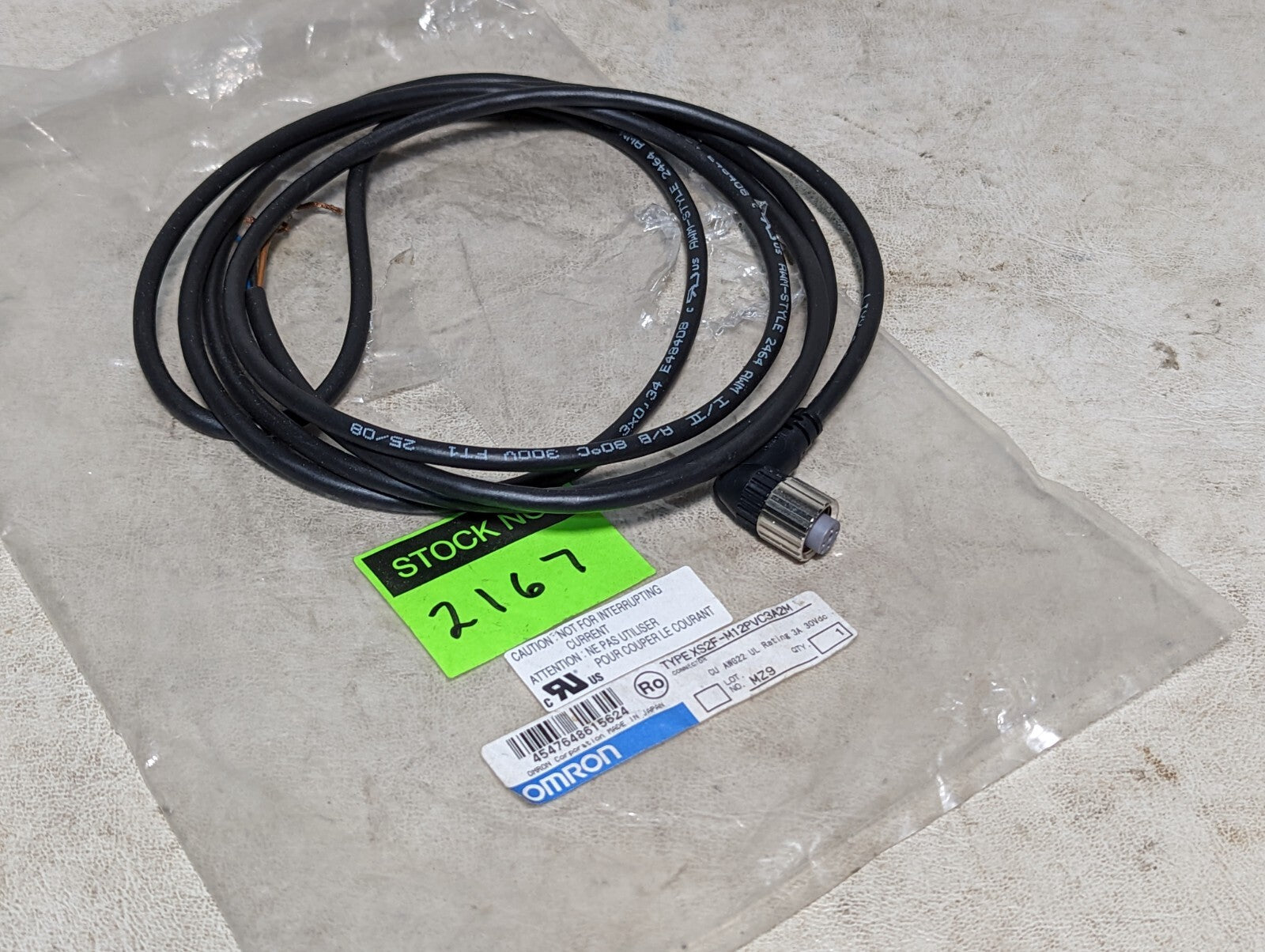 omron XS2F-M12PVC3A2M connector, CU AWG22, UL Rating 3A, 30VDC