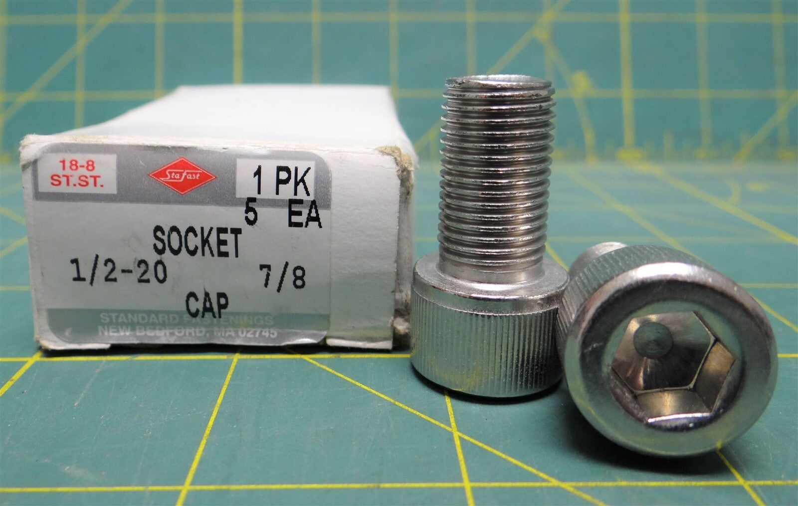 5pk. 18-8 Stainless Steel Socket Head Screw 1/2"-20 Thread Size, 7/8" Long