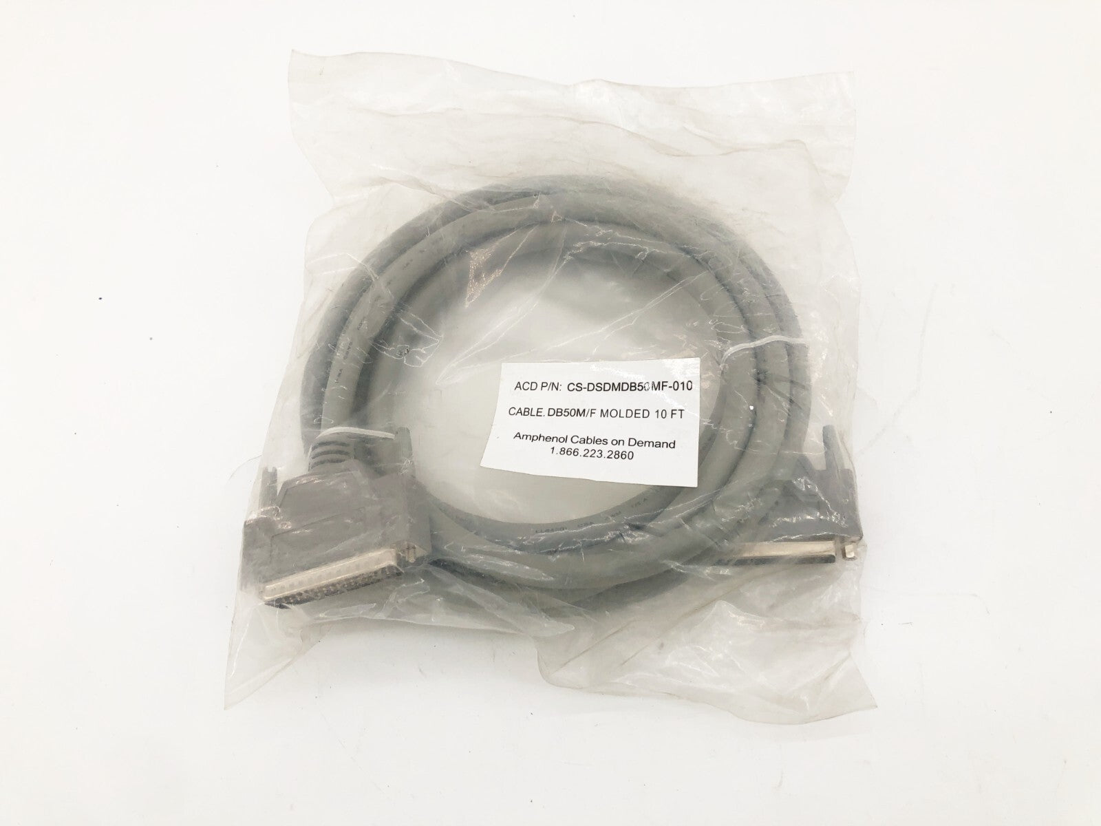 New Amphenol CS-DSDMDB50MF-010 D-Sub Cable Assembly DB50 Gray 10FT.