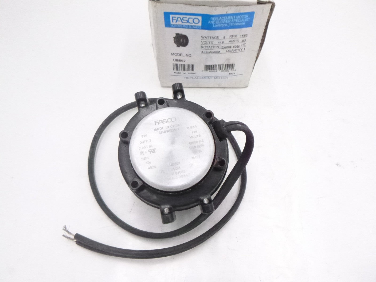 Fasco UB562 Unit Bearing Refrigeration Motor 9 Watt 1550 RPM 115V SEE DESC