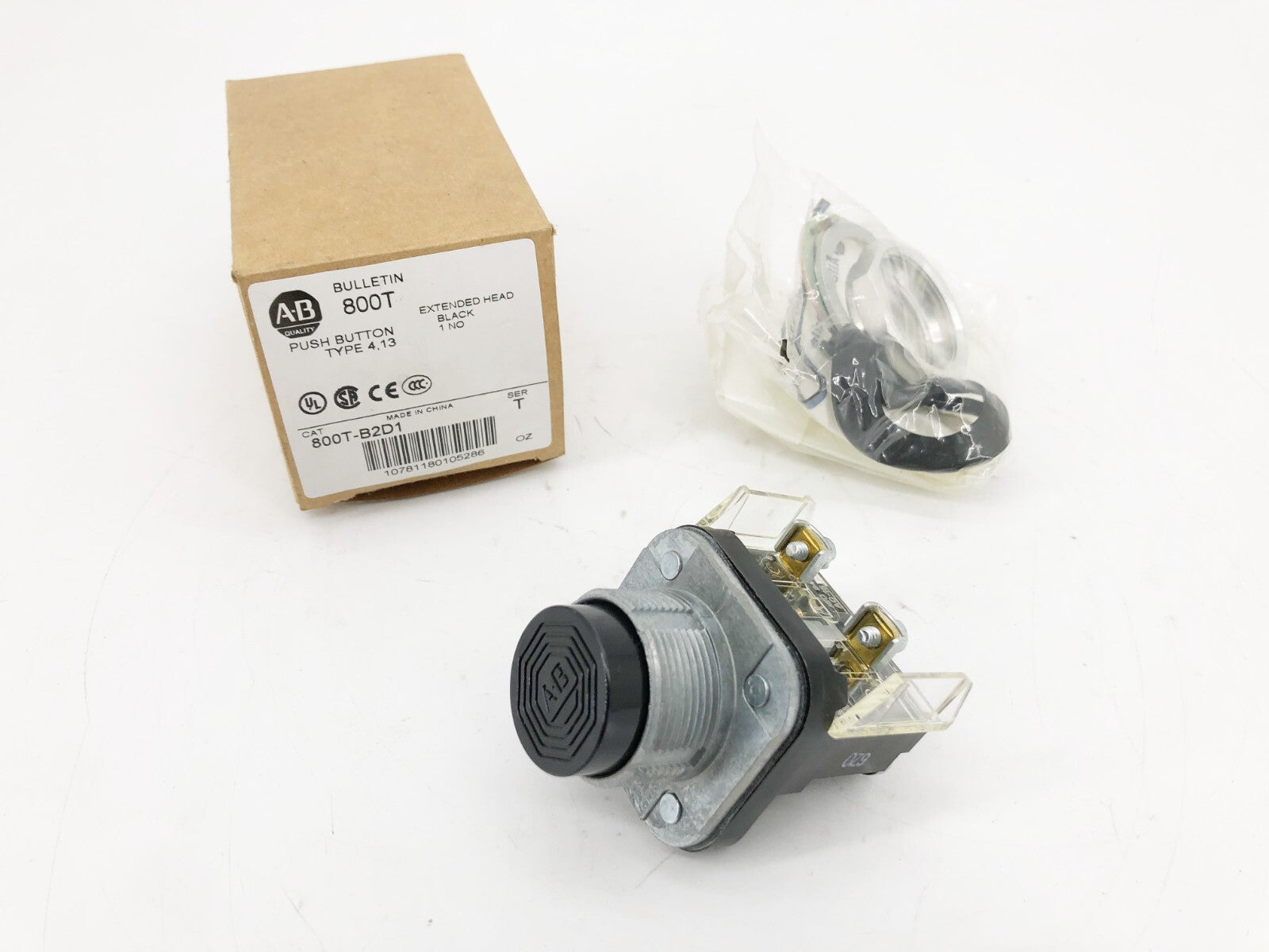 New Allen-Bradley 800T-B2D1 Ser. T Black Extended Head Pushbutton 1NO