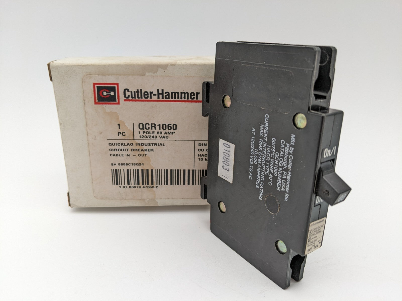 Cutler-Hammer QCR1060 Circuit Breaker 60 Amp 240 VAC 1 Pole DIN Rail Mount NOS