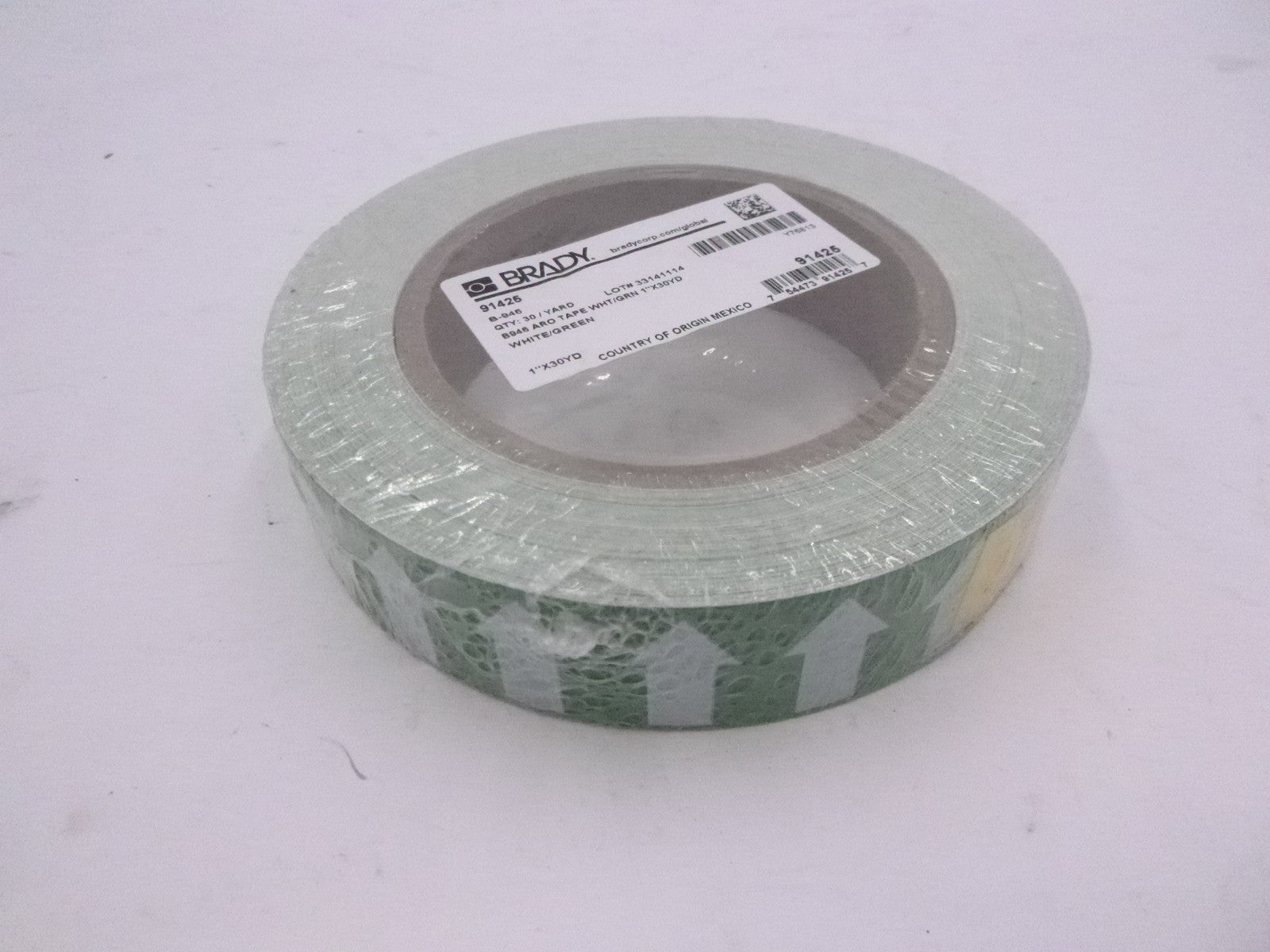 30 Yds Brady Pipe Marker Tape With Arrows White On Green Vinyl 1" Width
