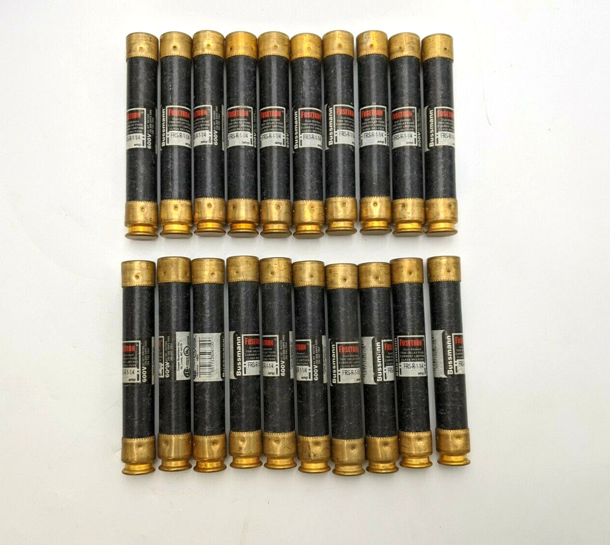 20PC Bussmann Fusetron FRS-R-1-1/4 Time Delay Fuse 1-1/4A 600V Class RK5 NOS