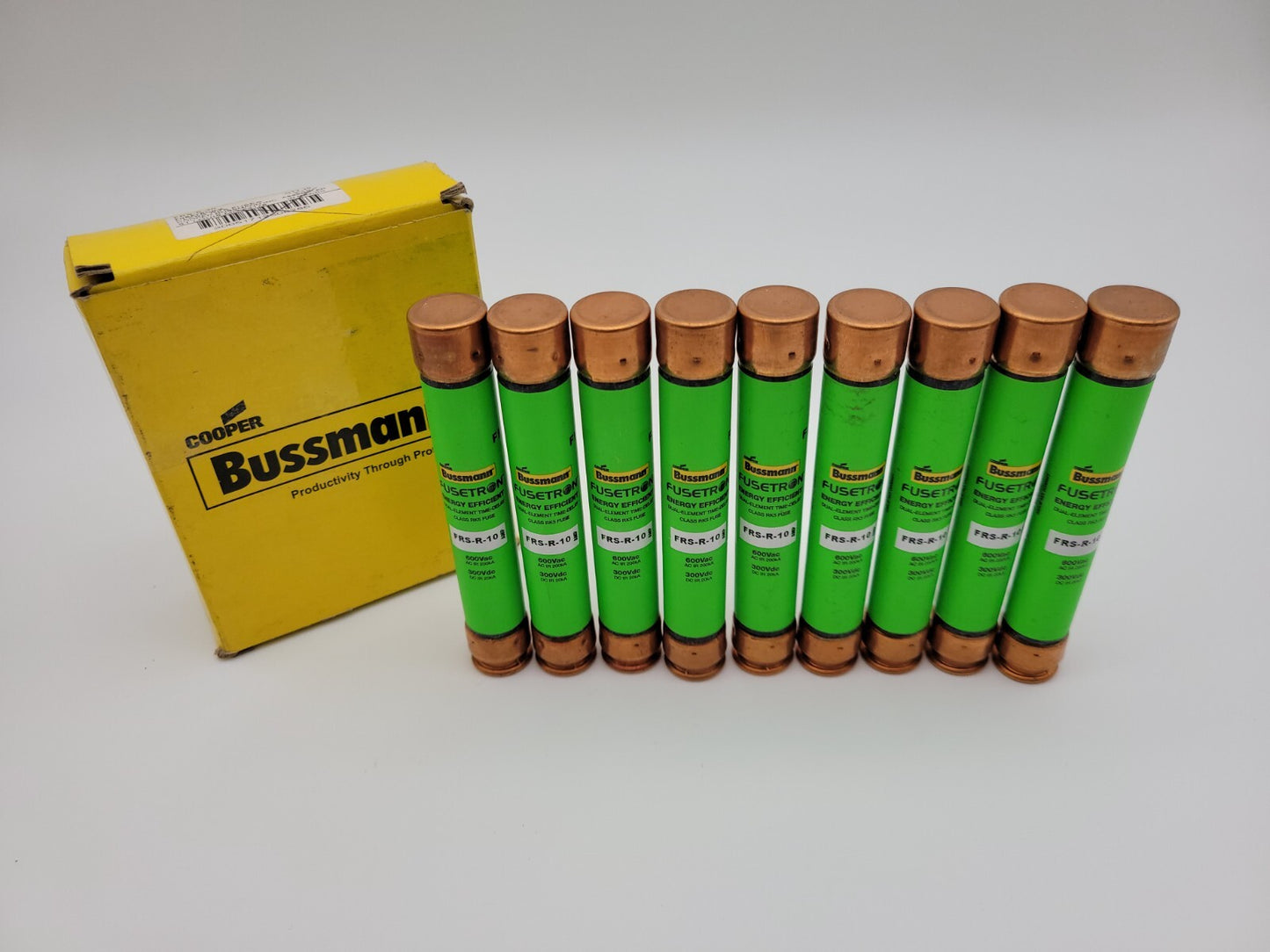 9PC Bussmann FRS-R-10 Dual-Element Time-Delay Fuse 10A 600VAC 300VDC Class RK5