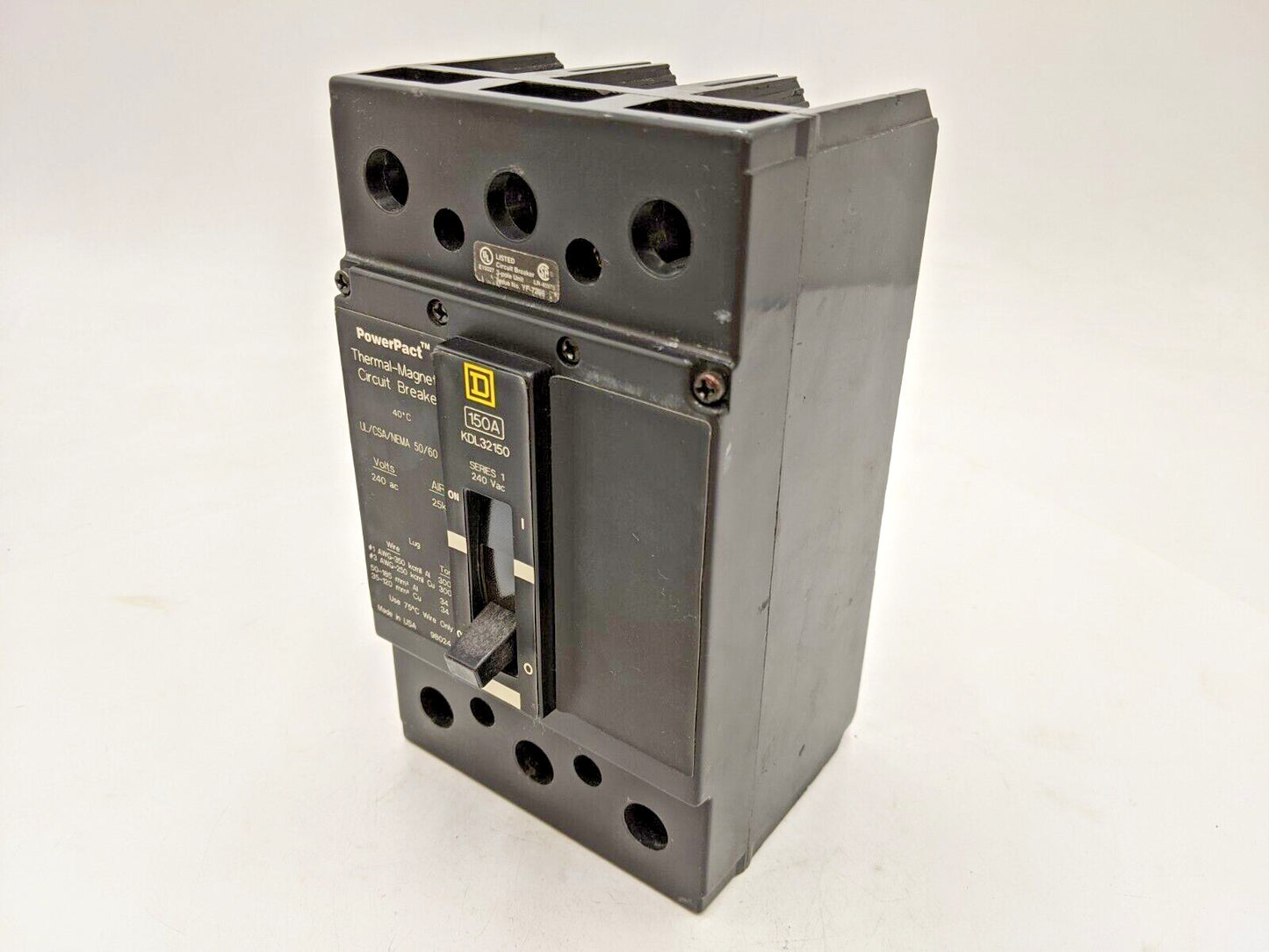 Square D KDL32150 PowerPact Circuit Breaker 150A 240V 3P 3PH KDL 150 AMP 3 Pole