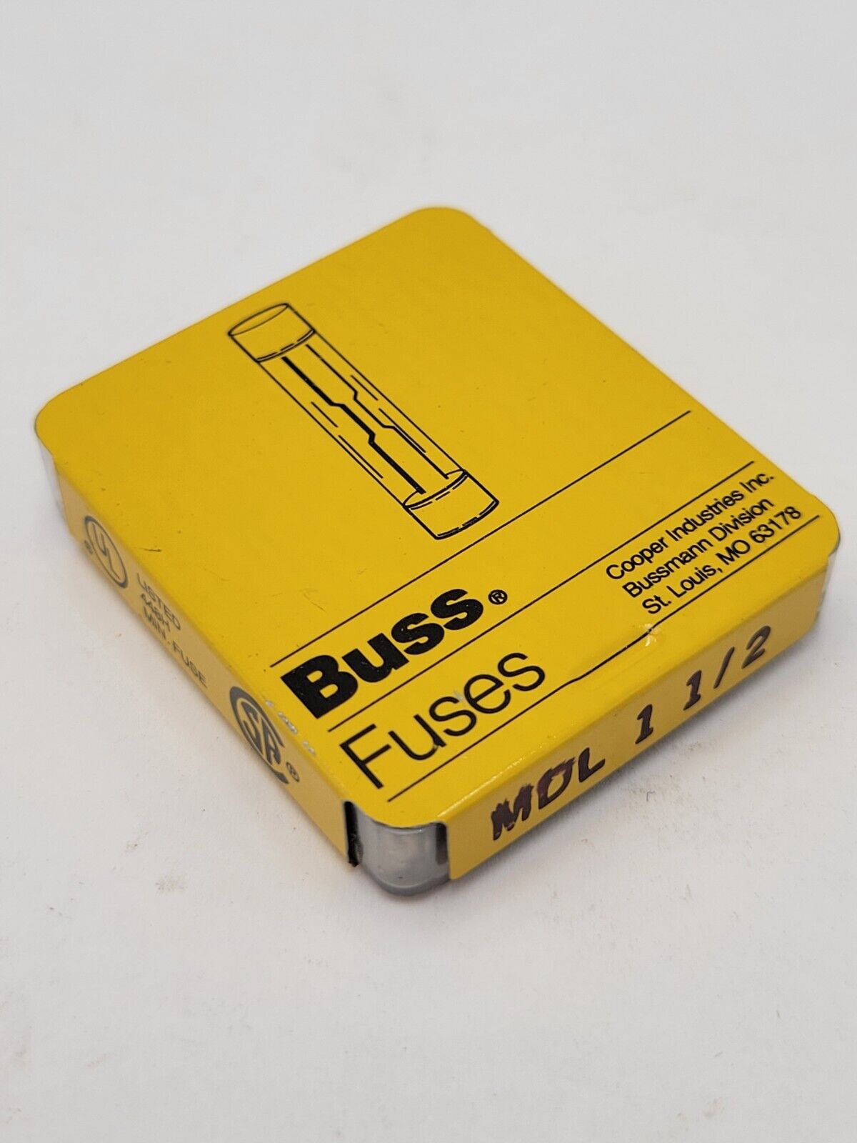 5 Piece Box Bussmann Buss MDL-1-1/2 Time Delay Glass Tube Fuse 1-1/2 Amp 250VAC