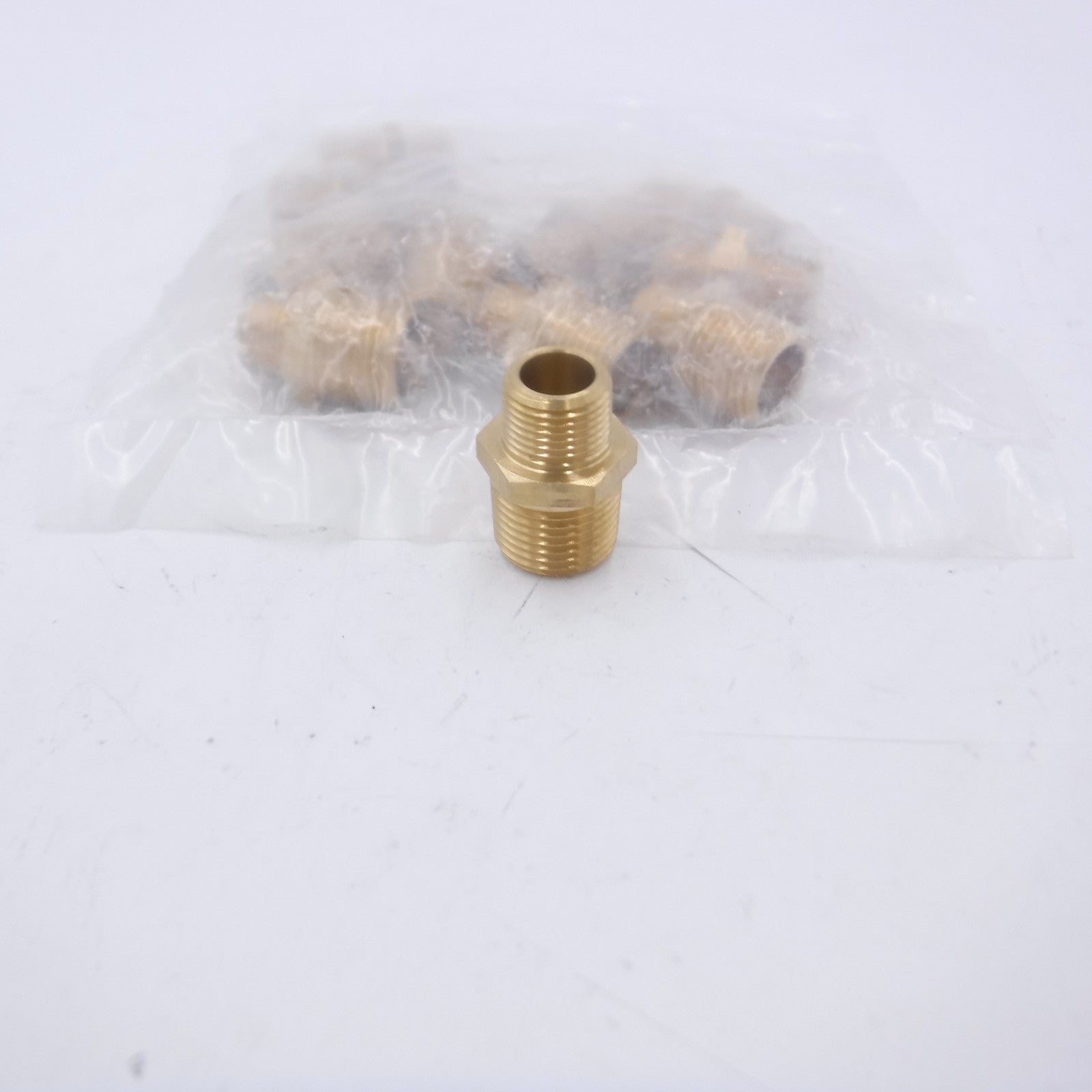 10 Pack 1/2" x 3/8" Male NPT Hex Brass Nipple Fitting