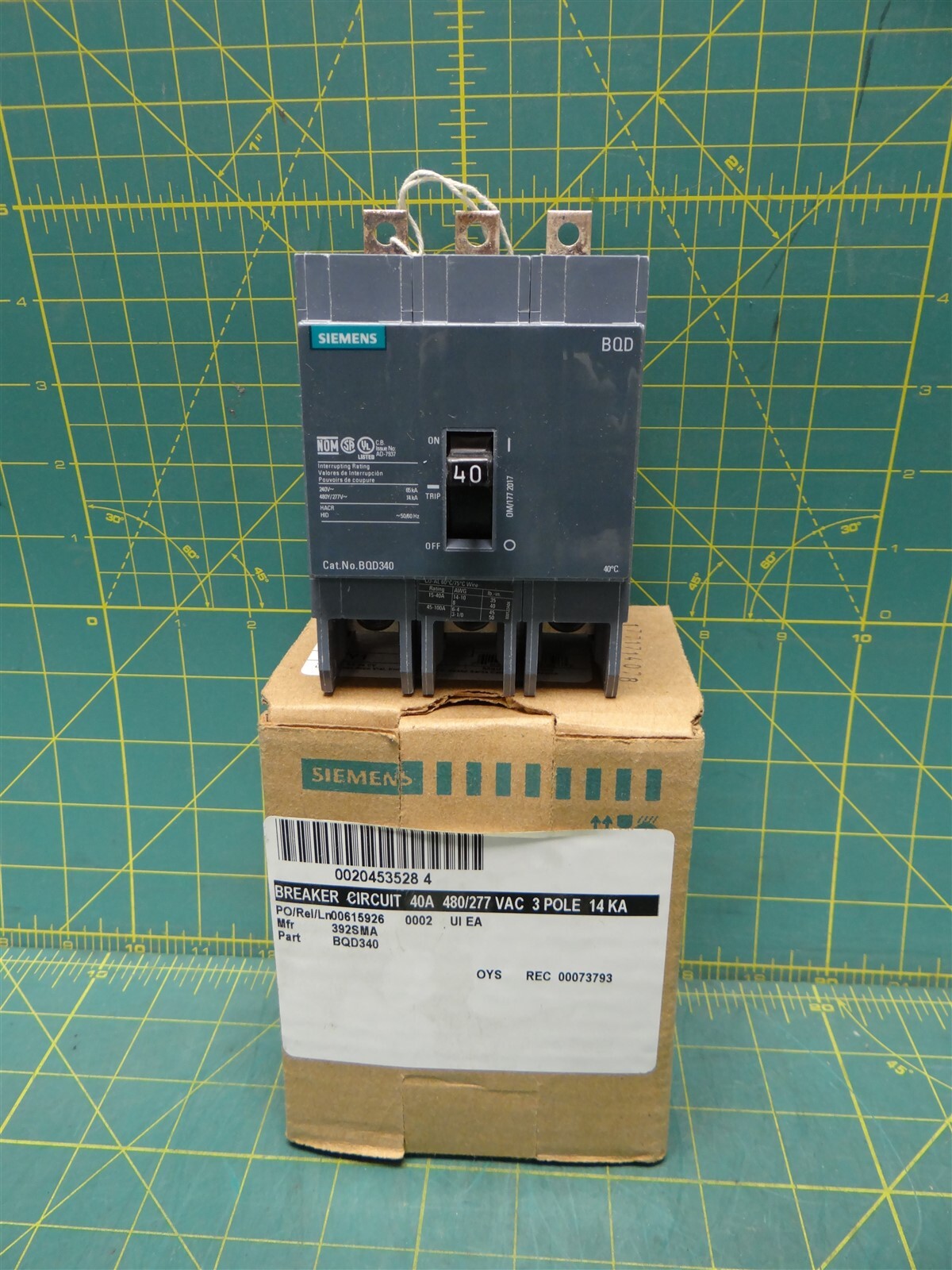 Siemens Miniature Circuit Breaker BQD340 40 Amp 480 VAC 3 Pole Bolt On 