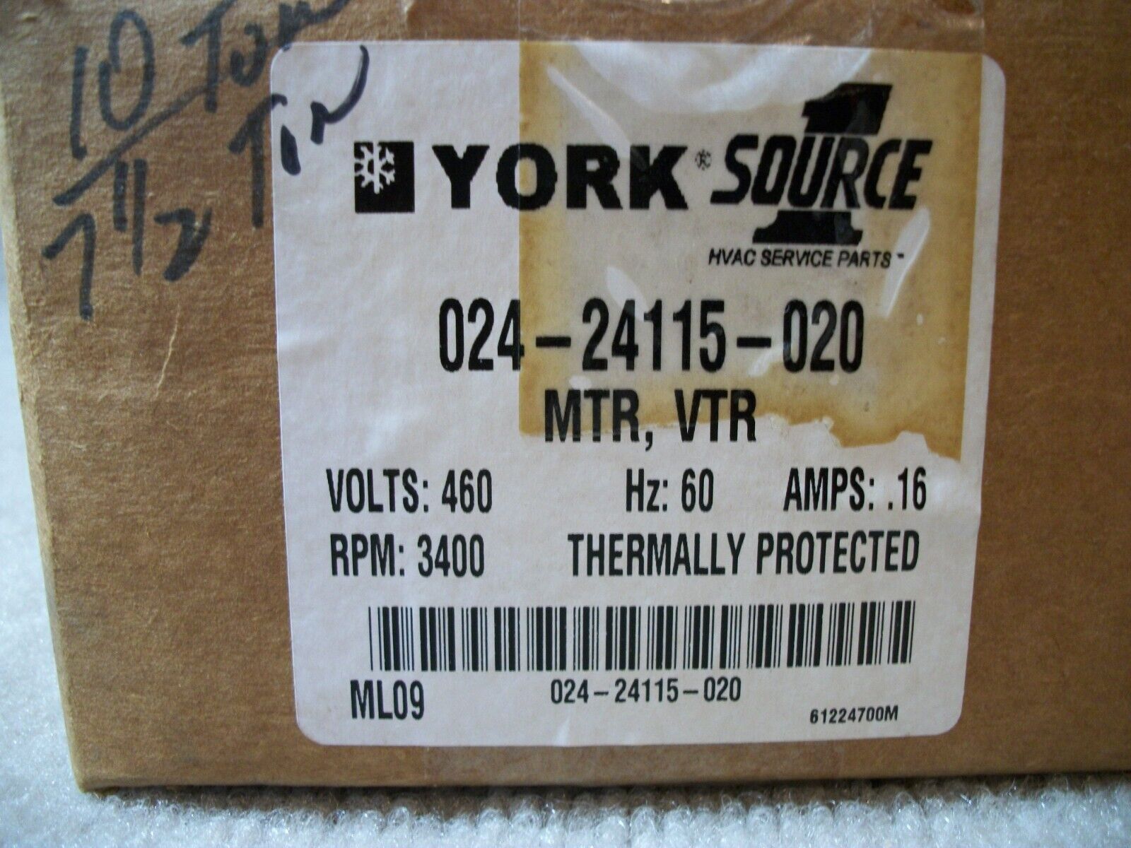 NEW IN BOX CONDENSER FAN MOTOR  YORK 024-24115-020 460V  .16 AMP 3400 RPM