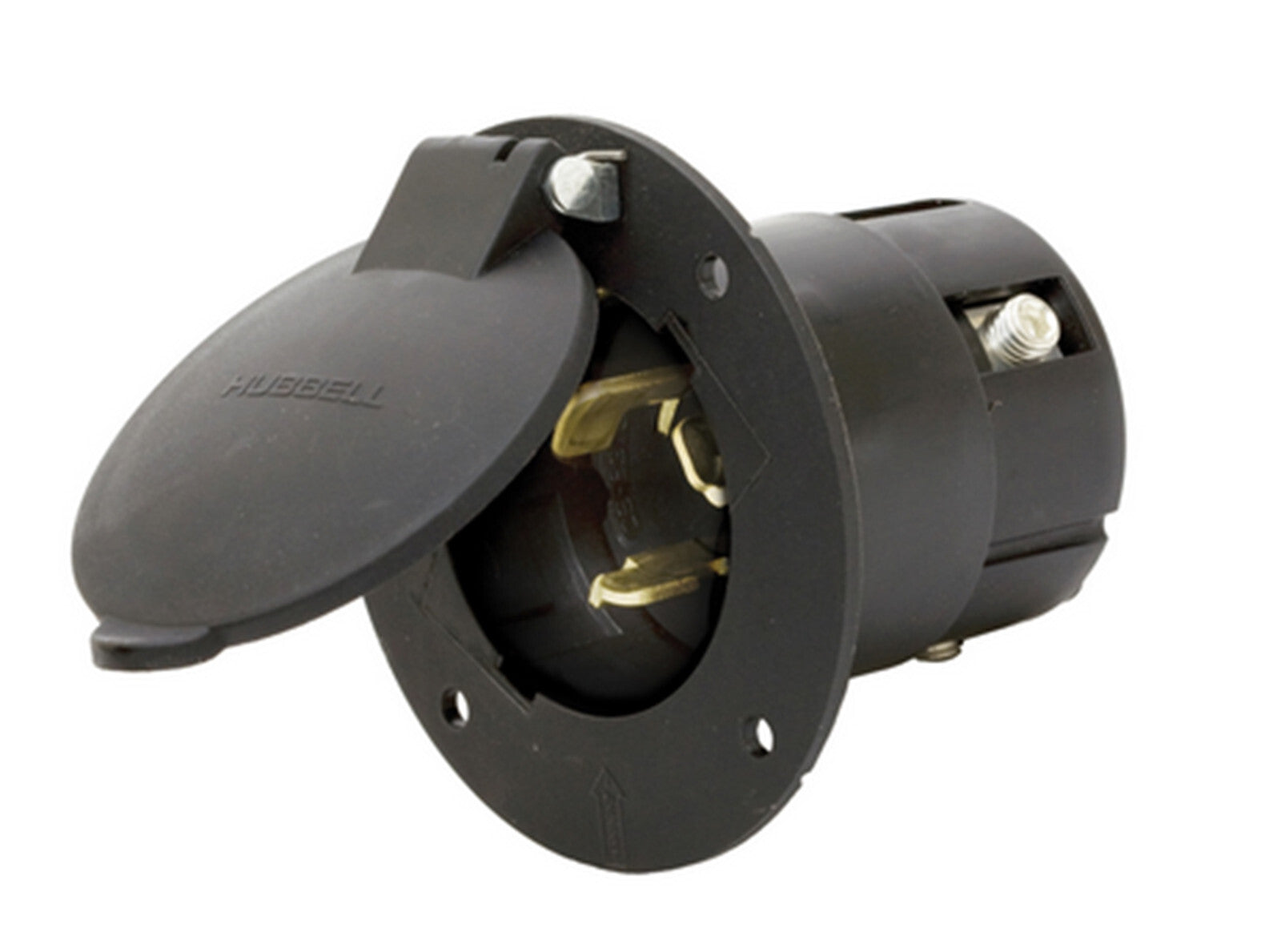 Hubbell CS6375LC 3P 4W 50A 125/250V Locking Flanged Inlet with Cover Screw Black