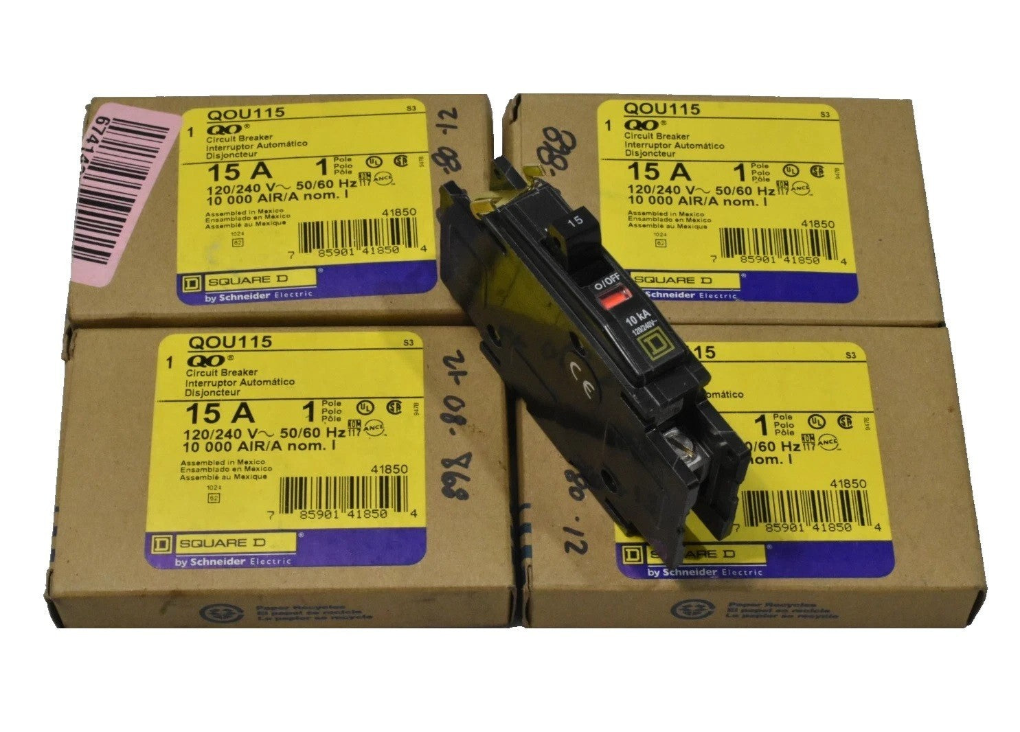 [Lot of 4] Square D QO115 Circuit Breaker Single Pole, 120/240V, 15A