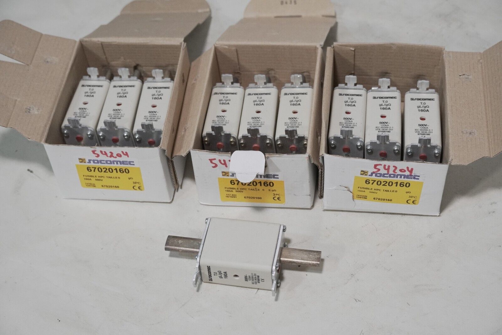 Lot of 10 socomec 67020160 fuses, 160A, 500VAC, T.0 gL/gG