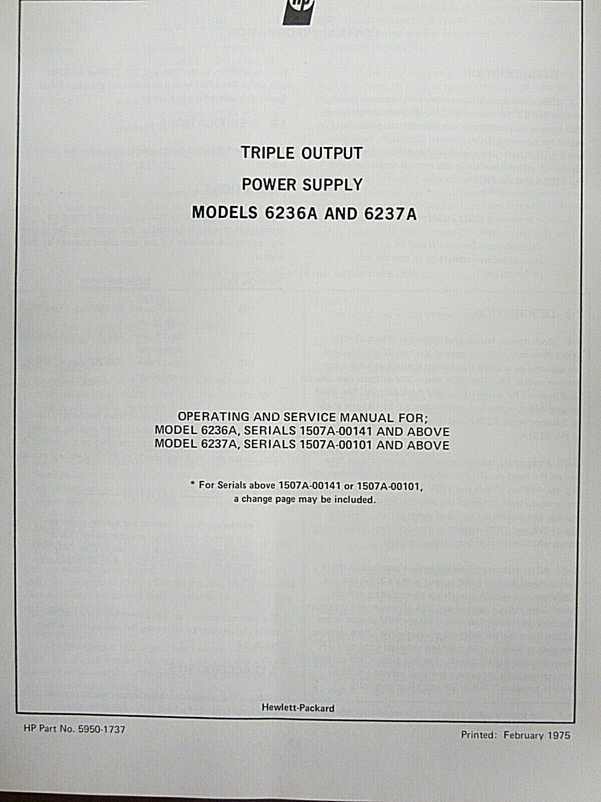 HP Triple Output Power Supply Models 6236A & 6237A Op & Service Manual 5950-1737