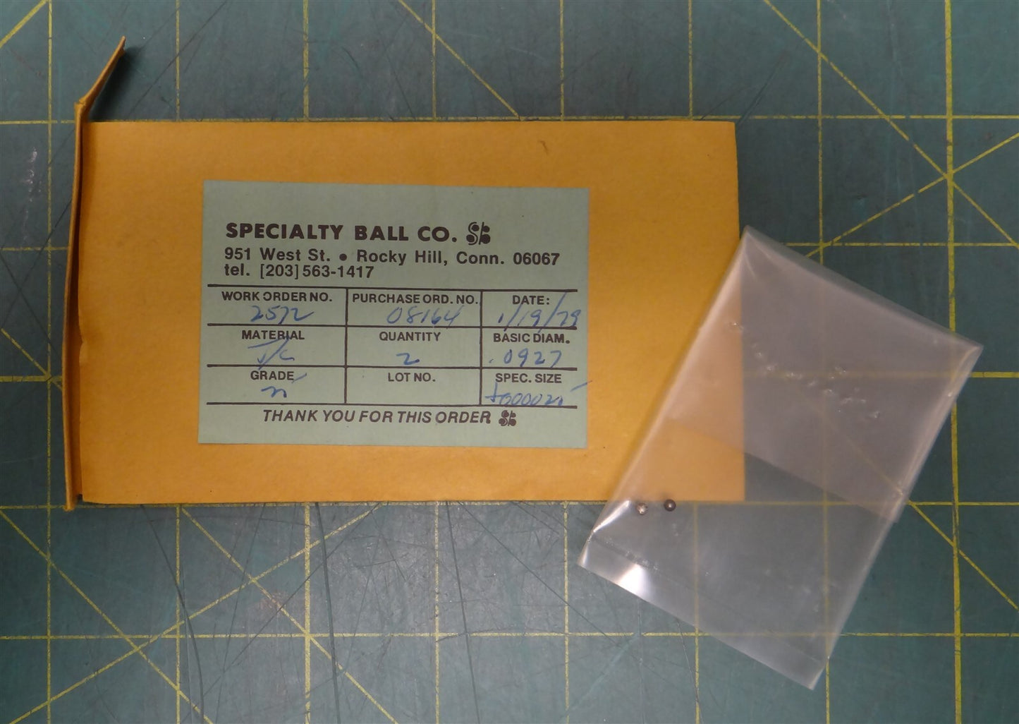 (Lot of 2) 0.0927" Diameter Specialty Ball Co. Tungsten Carbide Bearing Ball