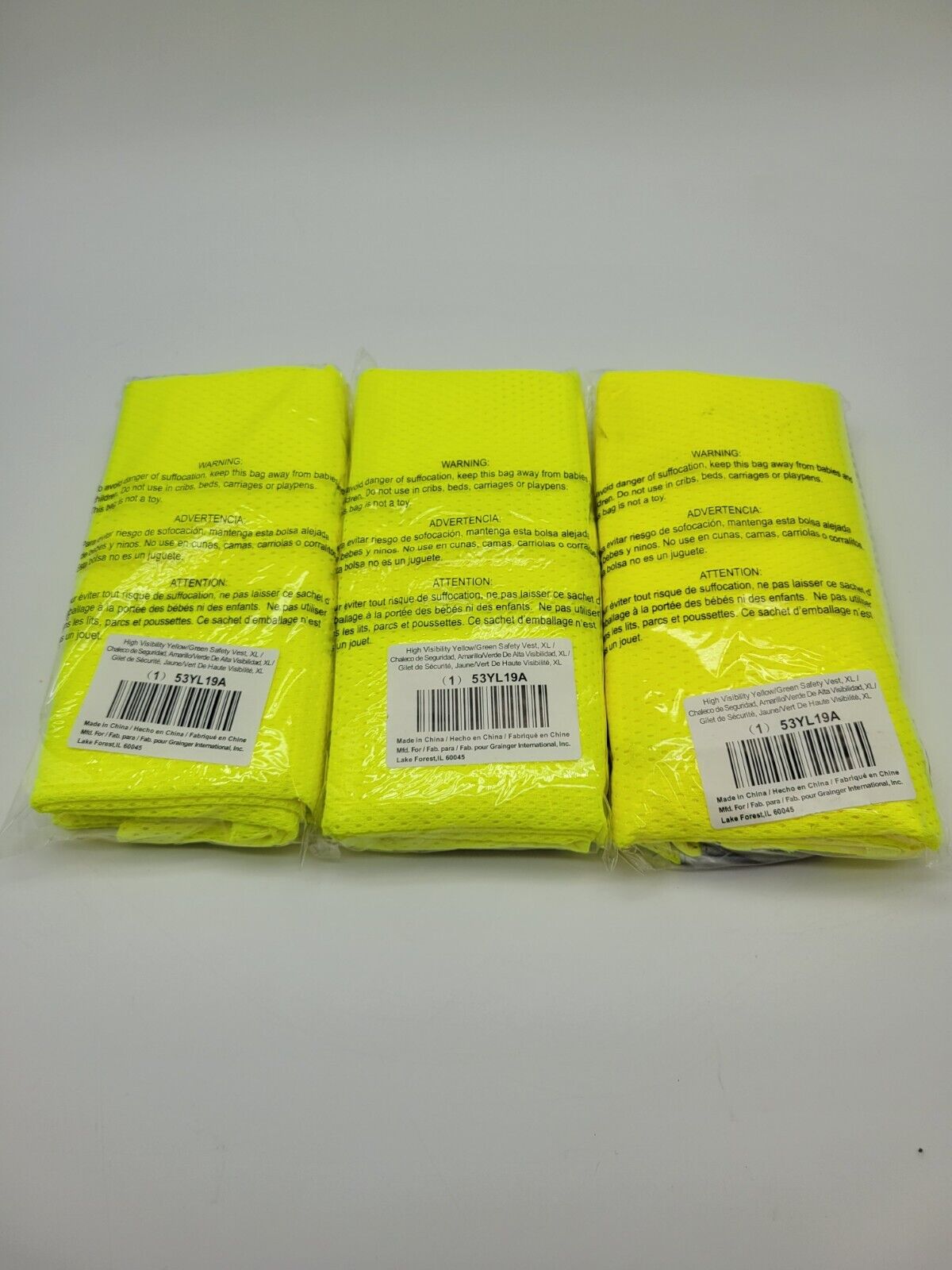 3pc Condor 53YL19A Size XL High-Visibility Vest Lime Mesh Polyester Single Zip