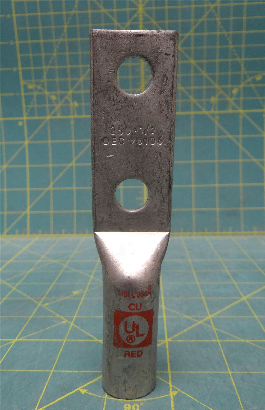 NSI L30N OEC 98100A 3/0-1/2" 2-Hole Long Barrel Copper Compression Lug, Orange
