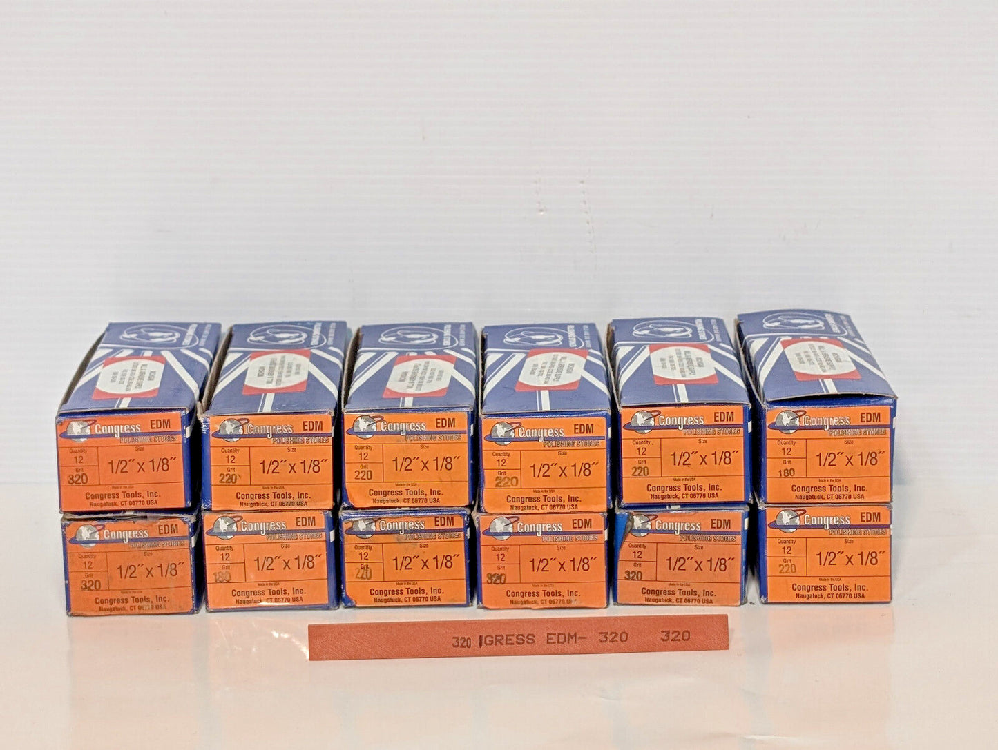 Lot of 12: Congress EDM 12 Ct Boxes Polishing Stones 1/2"x18", 180, 220,320 Grit