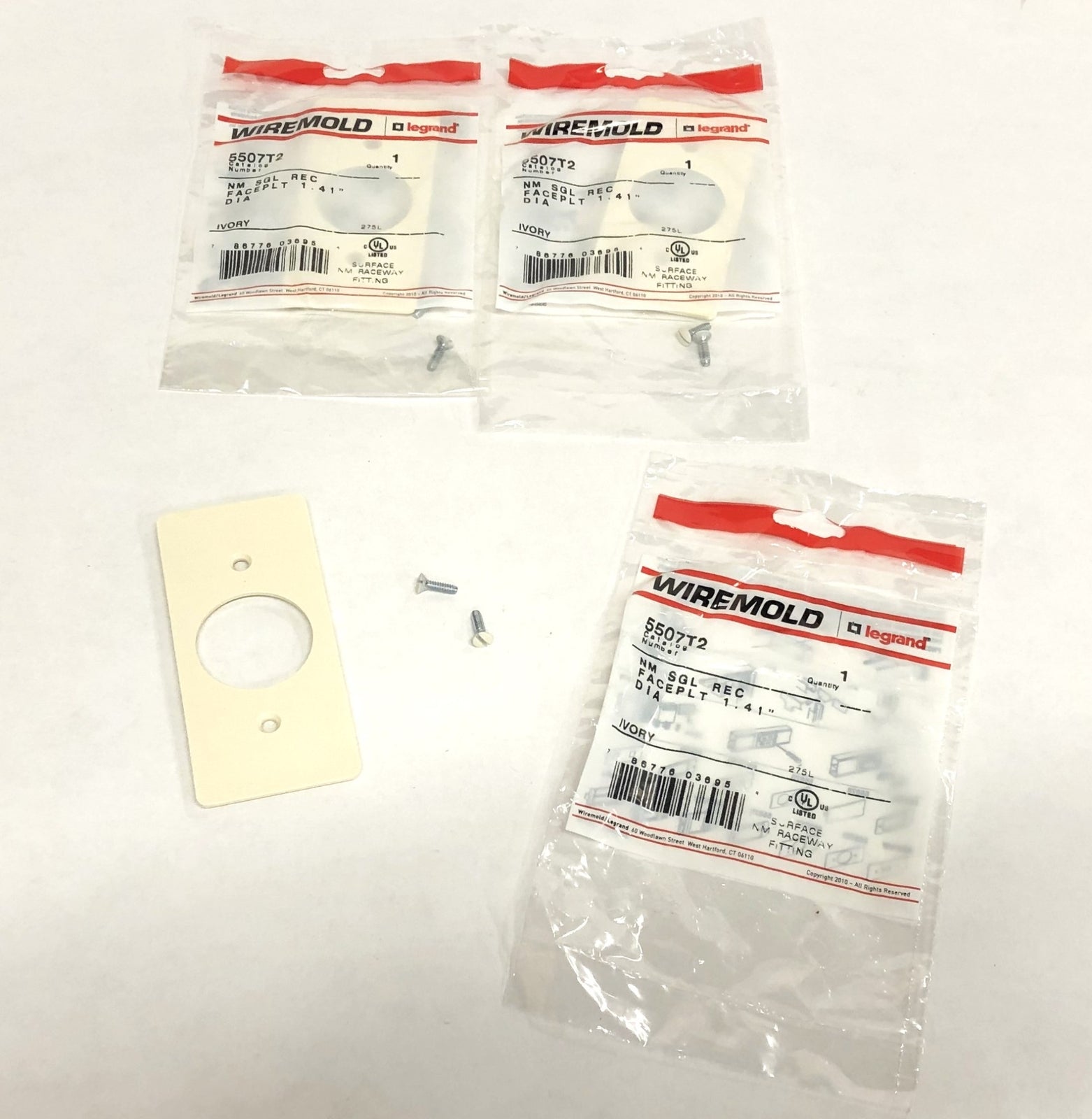 Legrand Wiremold Ivory NM SGL REC Faceplate 1.41 Inch DIA 5507T2 [Lot of 5] NOS
