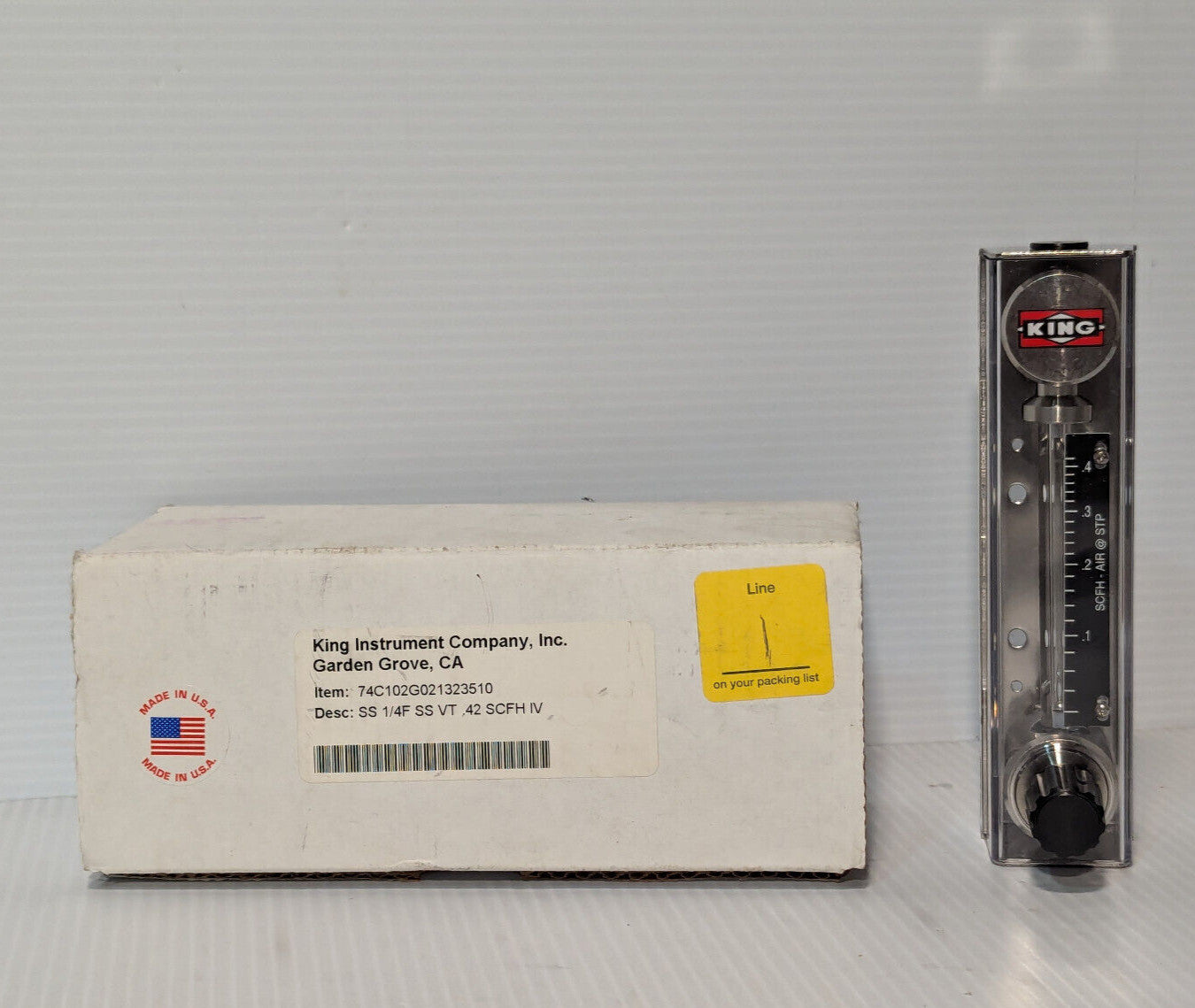 King Instruments 74C102G021323510 Low Flow Glass Tube Laboratory Rotameter, NIB