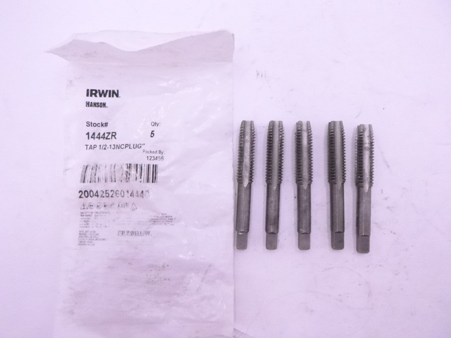 5 Pack Irwin 1444ZR Straight Flute Tap 1/2"-13 NC Plug Thread Size