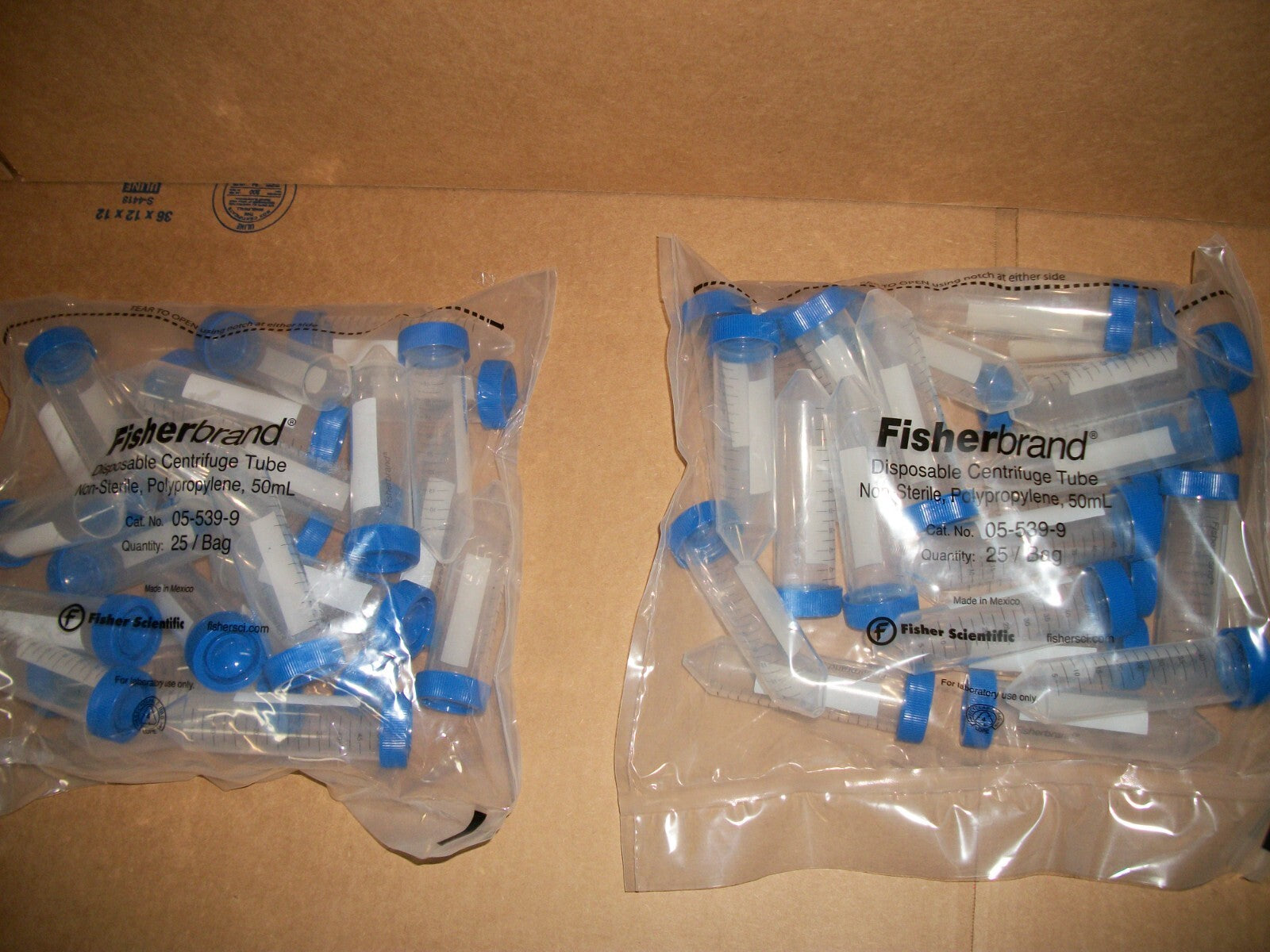 LOT OF 50 NEW FISHERBRAND DISPOSABLE CENTRIFUGE TUBE CAT# 05-539-9 FISHER BRAND