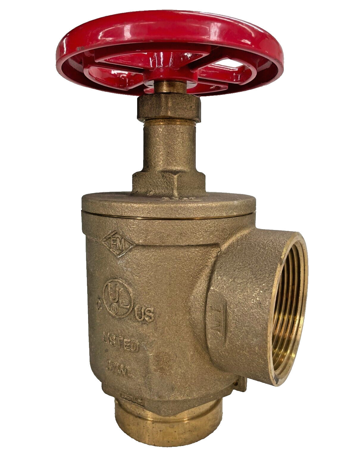 Brass Angle Globe Firehose Valve 2-1/2" Grooved x Female NPT Thread, 300-psi WOG