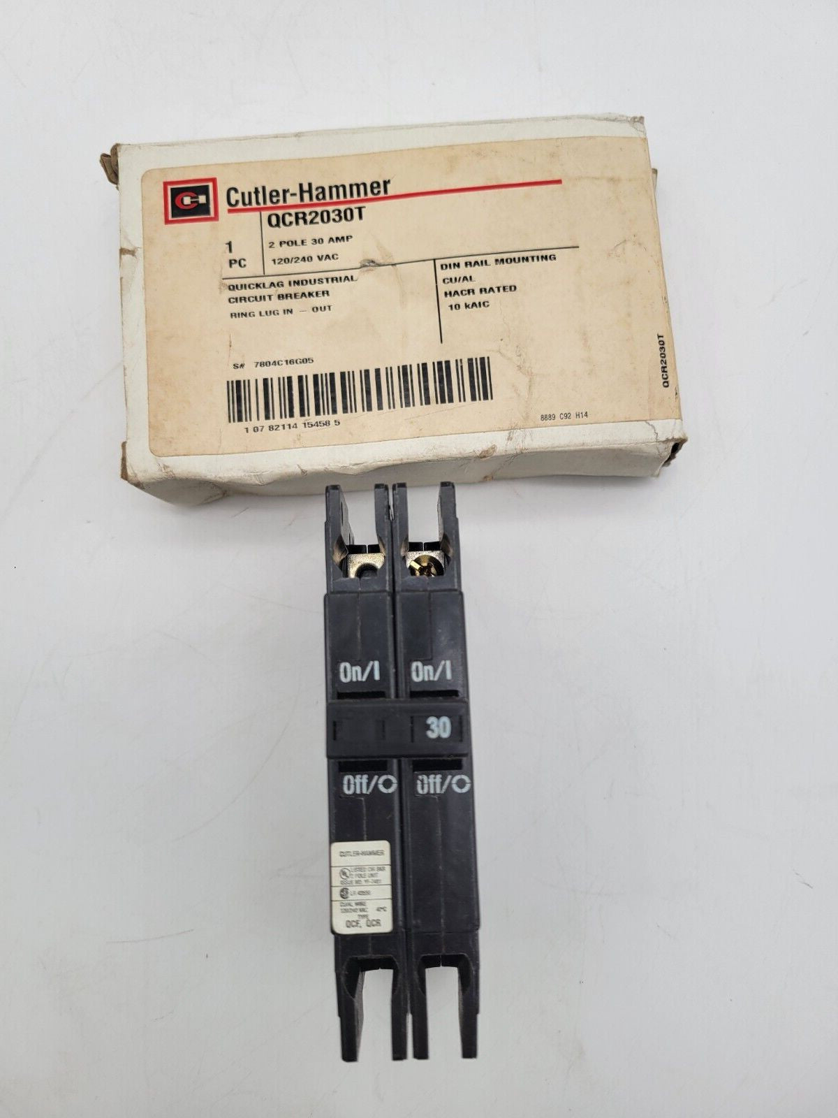 Cutler-Hammer QCR2030T Circuit Breaker 30 Amp 240 VAC 2 Pole DIN Rail Mount NOS