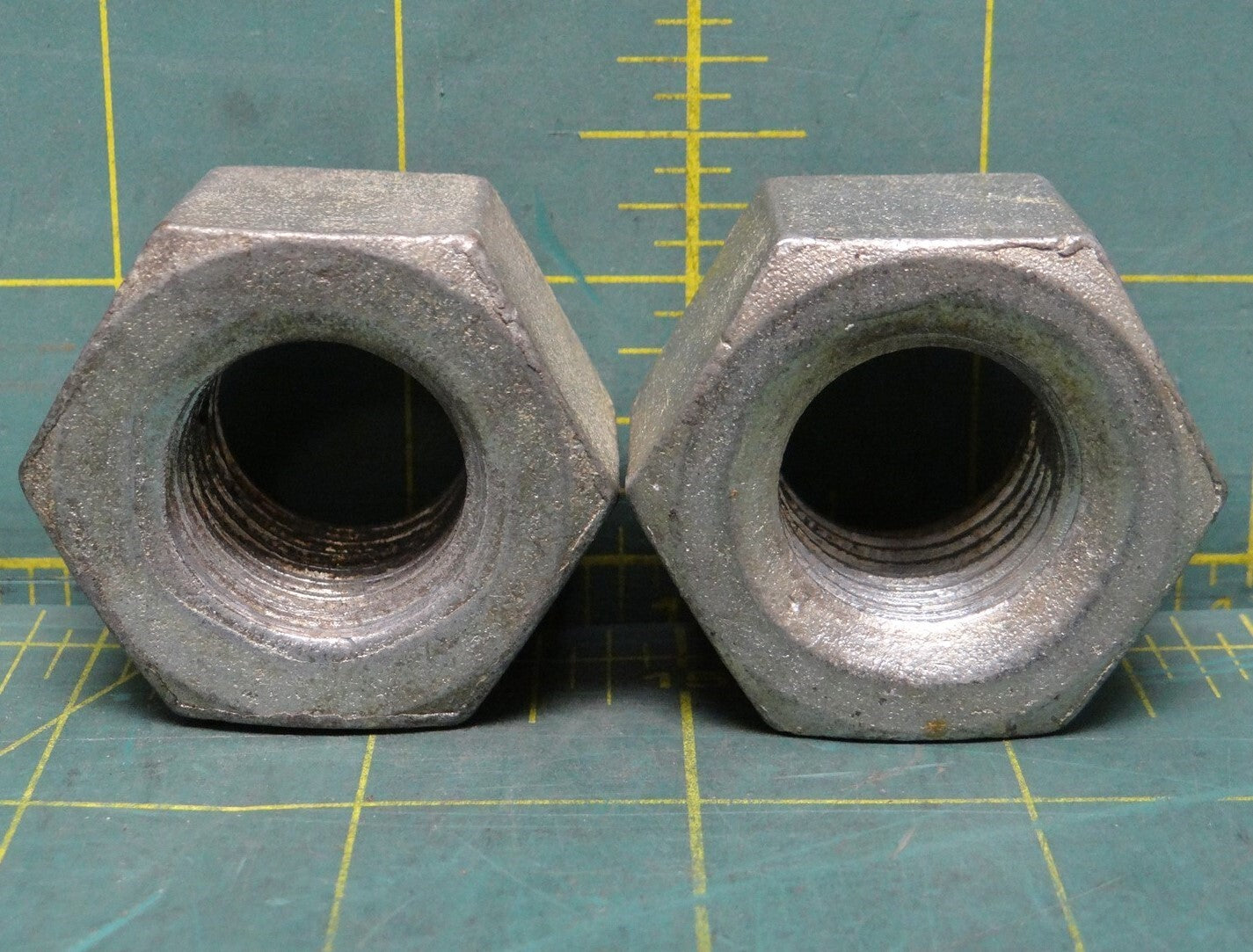 2 Pcs Hex Nut: 7/8"-9 Thread, 1-5/8" Hex Width, 1" Hex Height, Galvanized Steel