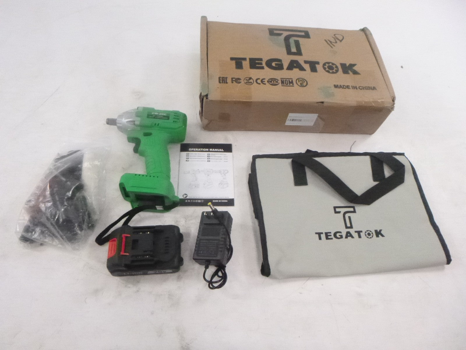 Tegatok 20V 2200RPM Cordless Drill Set CW-20C w/ Battery& Charger& Drill Bit Set