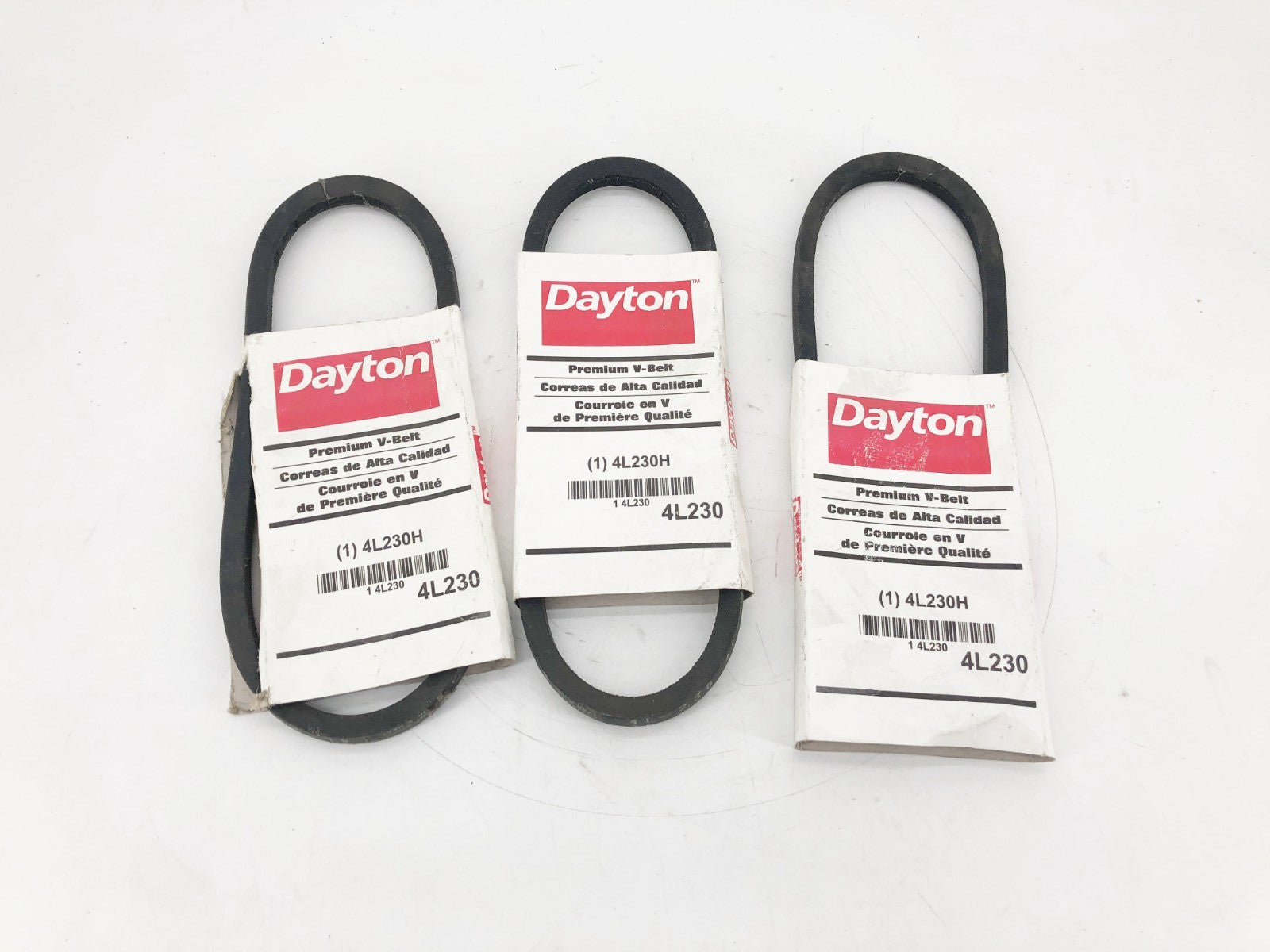 Lot of 3 New Dayton 4L230H V-Belts 1/2" x 23" - No Box