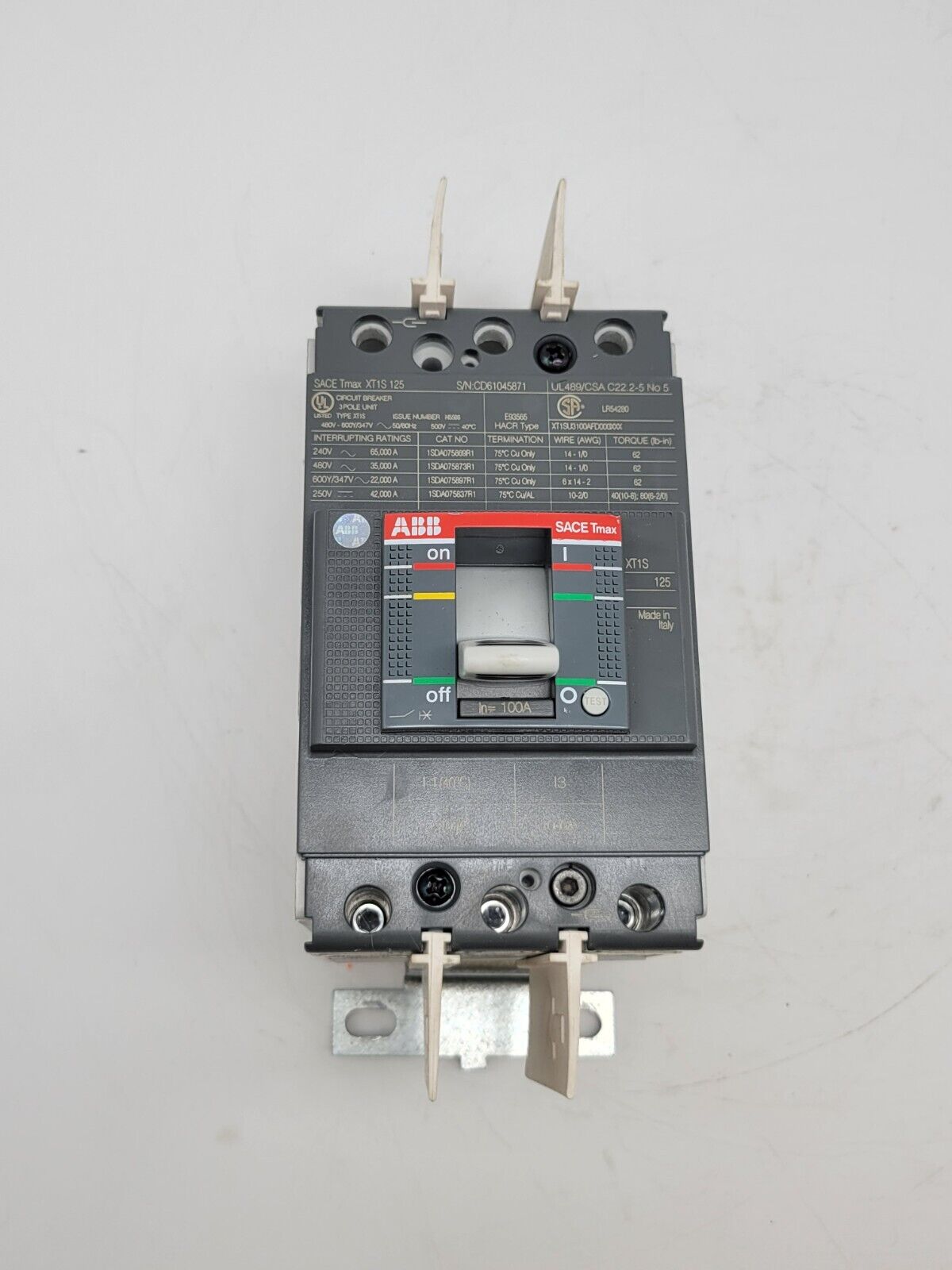 ABB Sace Tmax XT1S 125 XT1SU3100AFD000XXX Circuit Breaker 100A 3P 480V NOS Gray