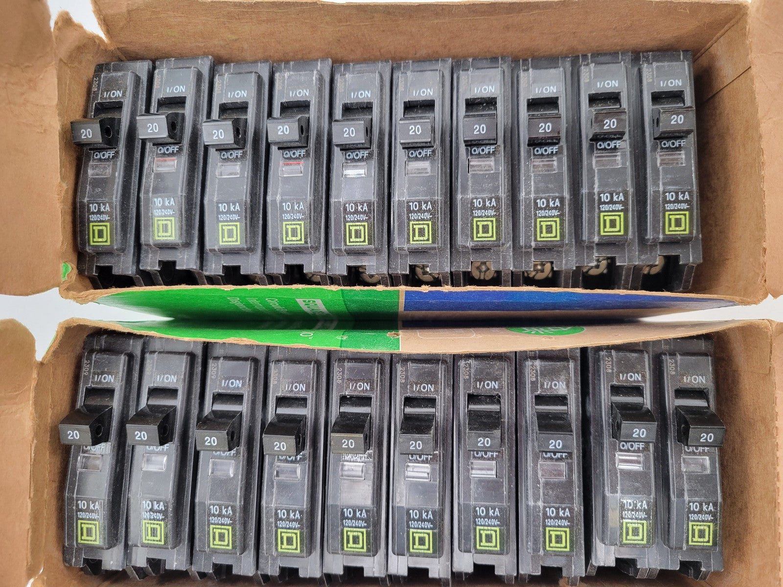 20PC Square D QOB120 Circuit Breaker 20A 1P 120/240V 10kA