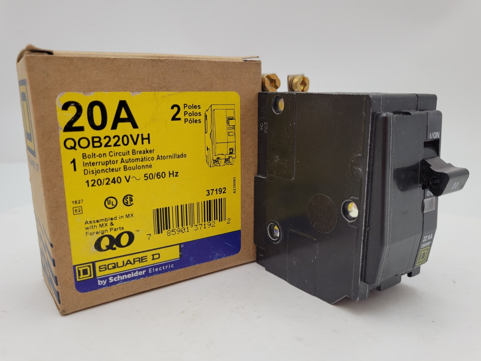 Square D QOB220VH Bolt-On Circuit Breaker 20A 120/240V 2P 1PH Type QOB 20 Amp