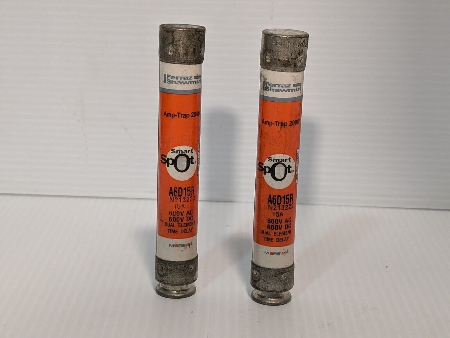Lot of 2 Ferraz Shawmut A6D15R Fuses, 15A, 600VAC  - Free Returns