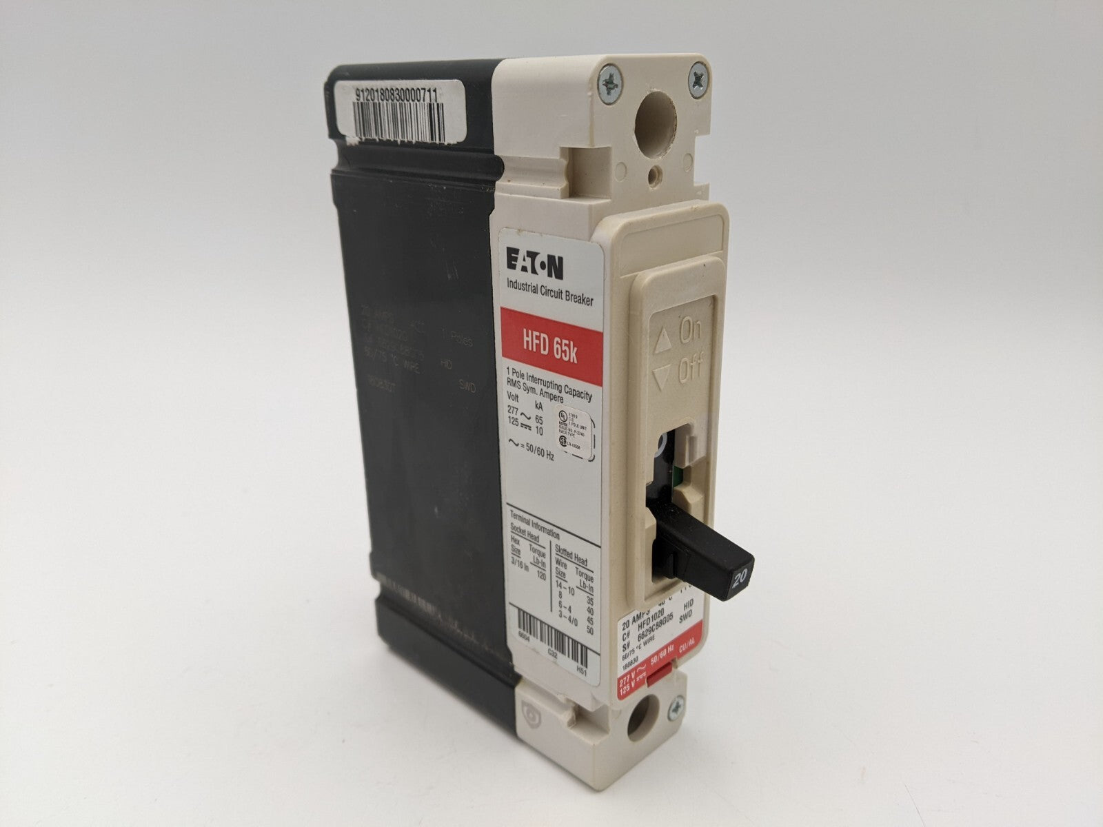 Eaton HFD1020 Bolt-On Circuit Breaker 20A 277V 1P 1PH HFD 20 AMP 277 Volt 1 Pole