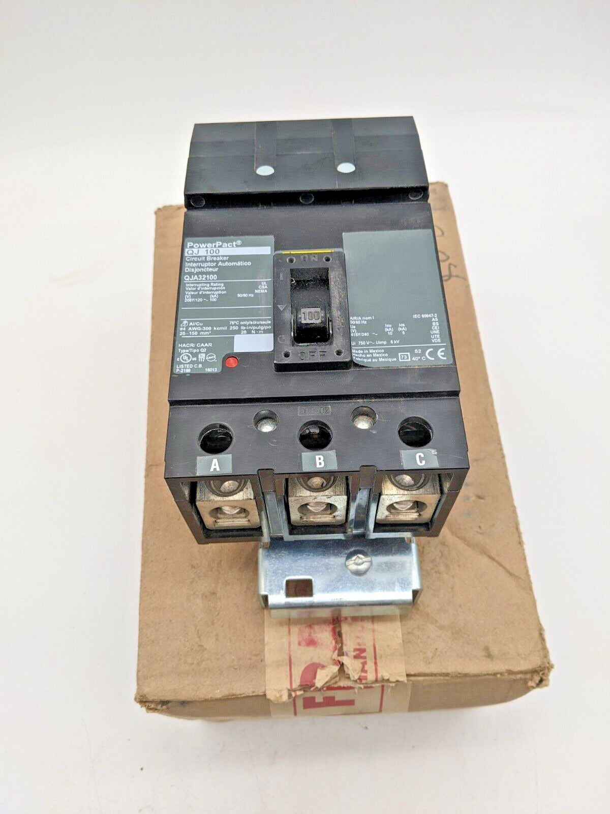 Square D QJA32100 I-Line Circuit Breaker 100A 240V 3P 3PH QJA 100 AMP 240 Volt