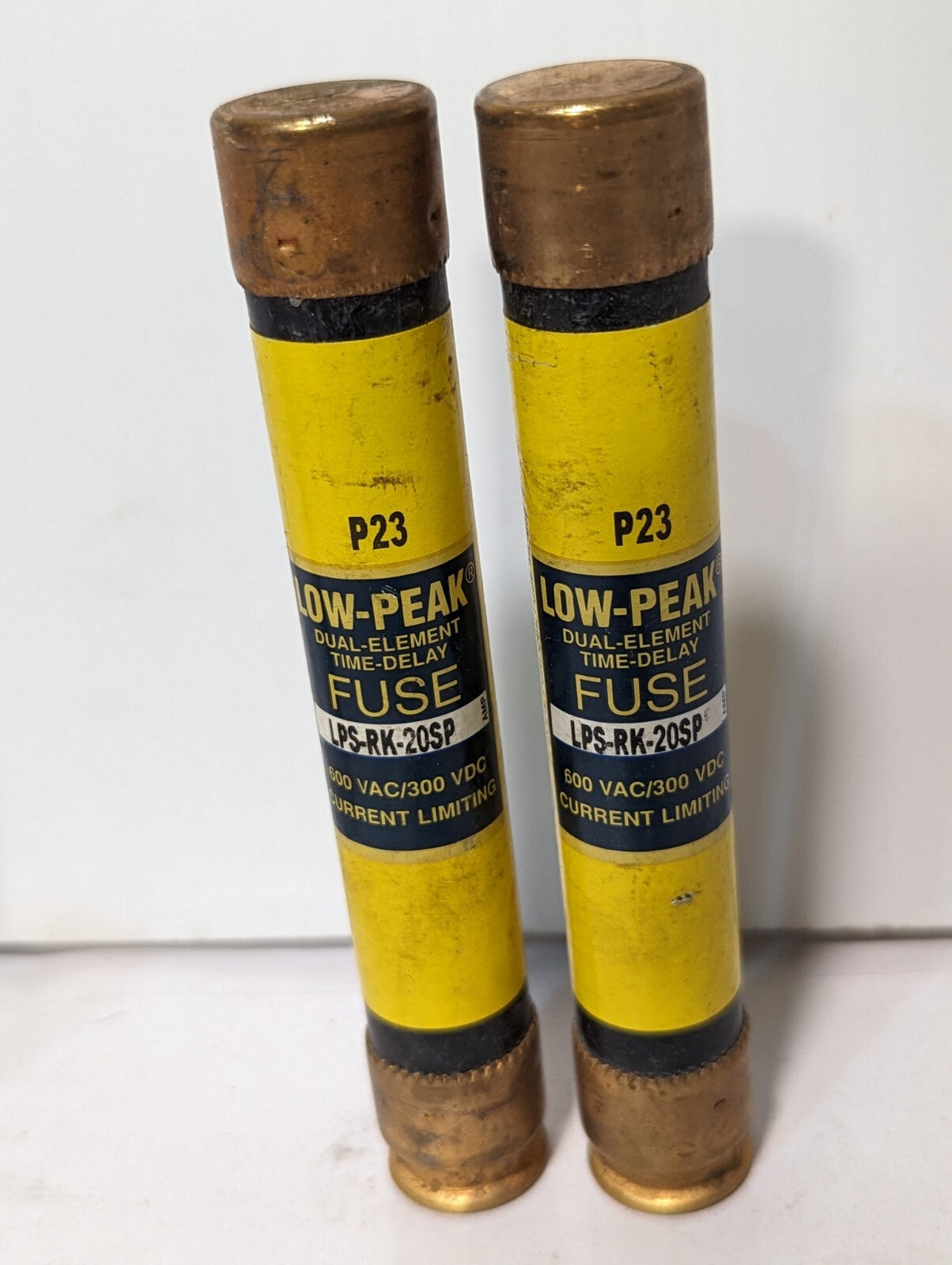 Lot of 2 Bussmann LPS-RK-20SP fuses, 20A, 600VAC/300VDC, low peak, dual element,
