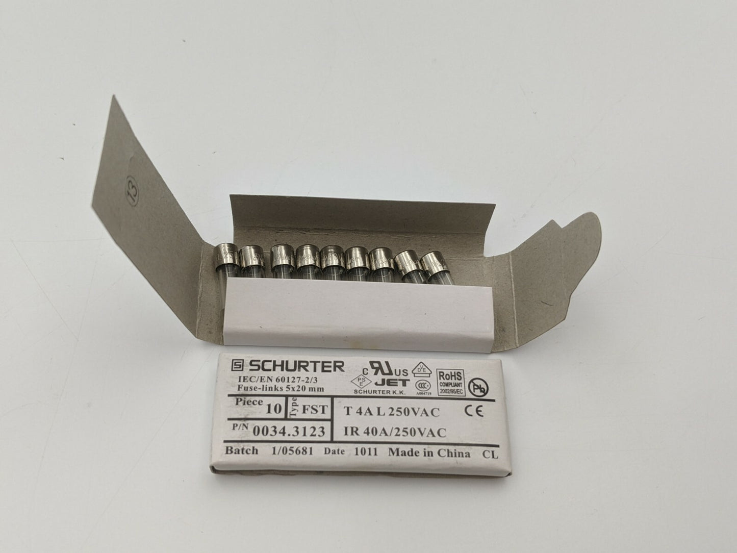 20 Pcs Schurter 0034.3123 Mini Fuse Time Delay Glass 4 Amp 250 Volt 5x20 mm NOS